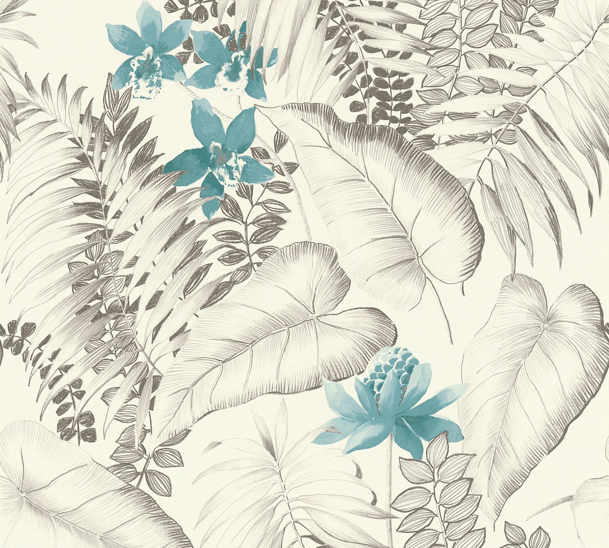 A.S. Création Vliestapete Exotic Life tropisch floral natürlich, floral, Tapete Blumen grau/blau