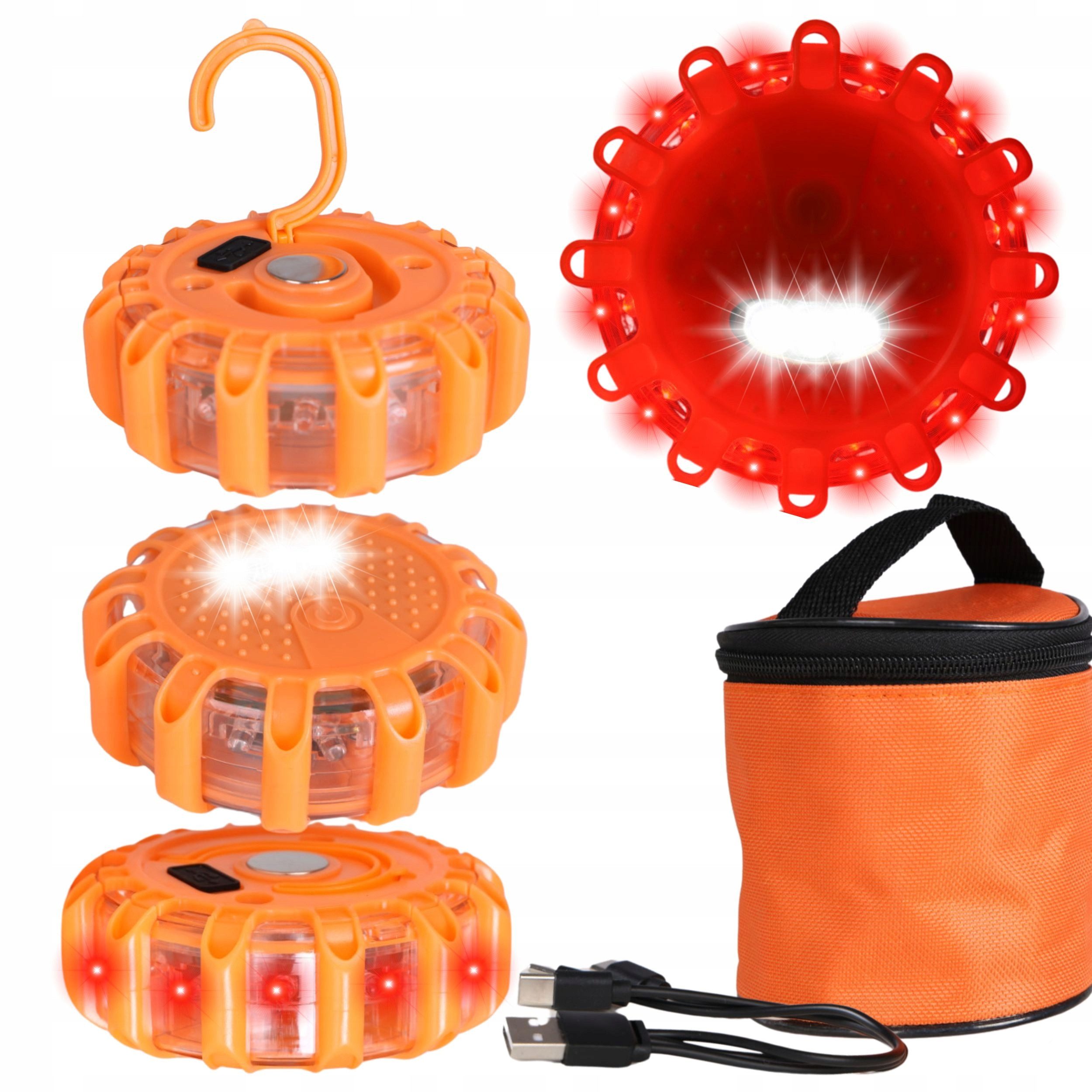 QUBEBU LED-Warndreieck 3/6 Stück Warnleuchten, LED Straßen Fackeln Warnlampe Blinkende (Wiederaufladbar Warnblitzer mit Magnetfuß, Haken,9 Blinkend Leuchtmodi, 3-St., Wasserdichte Warnlicht für Auto, Warnblinkleuchte für Kfz, Lkw, Boot)