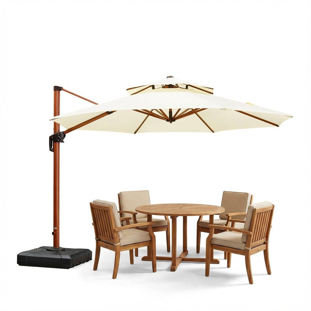 PURPLE LEAF Sonnenschirm Holzoptik Runder Außenbereich Doppeldach Ampelschirm, Gartenschirm, LxB: 365,00x365,00 cm, 360°Rotation, Sonnenschutz UV50+, für Garten,Terrasse, Pool