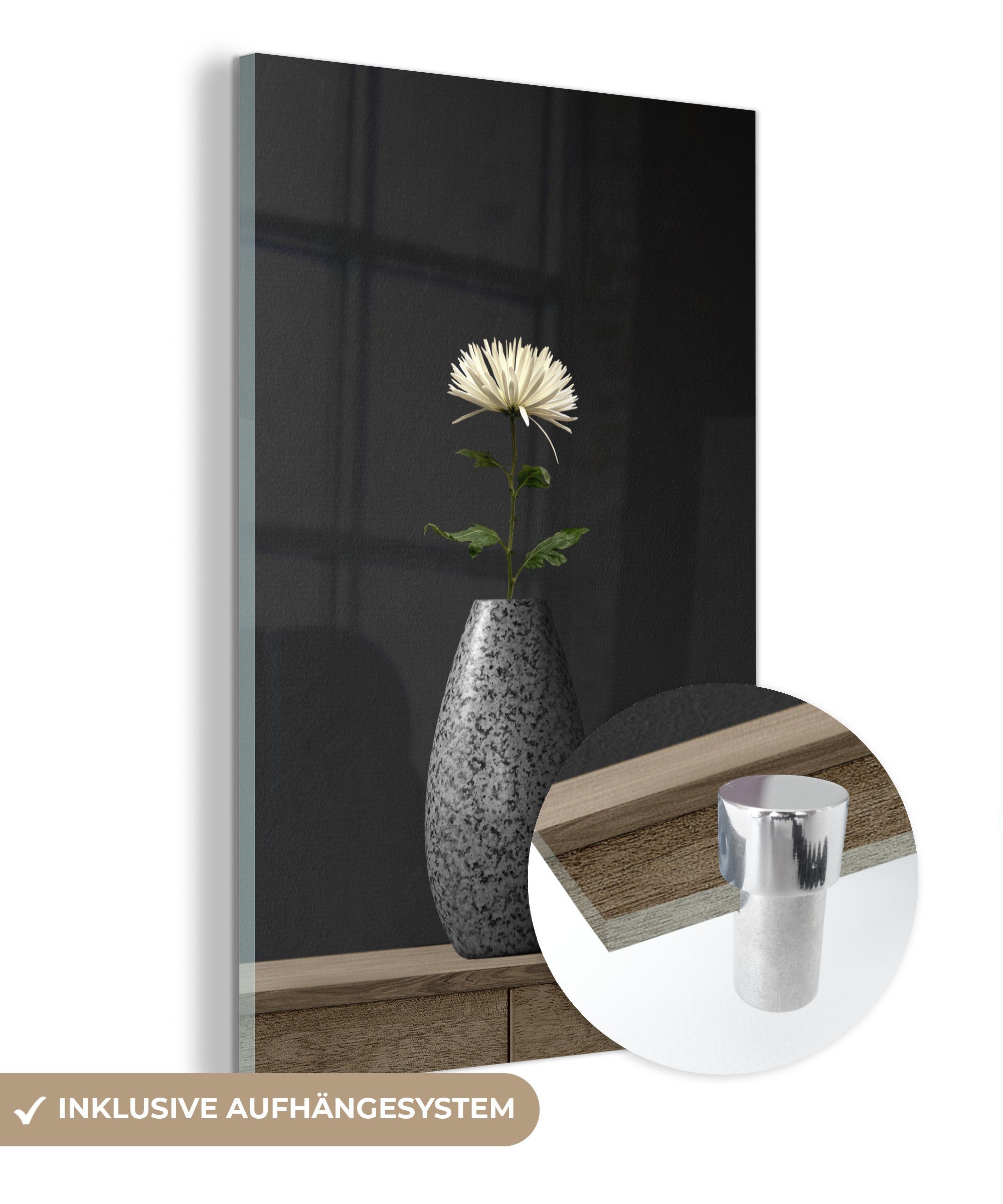 MuchoWow Acrylglasbild Stilleben - Vase - Blume, (1 St), Glasbilder - Bilder auf Glas Wandbild - Foto auf Glas - Wanddekoration