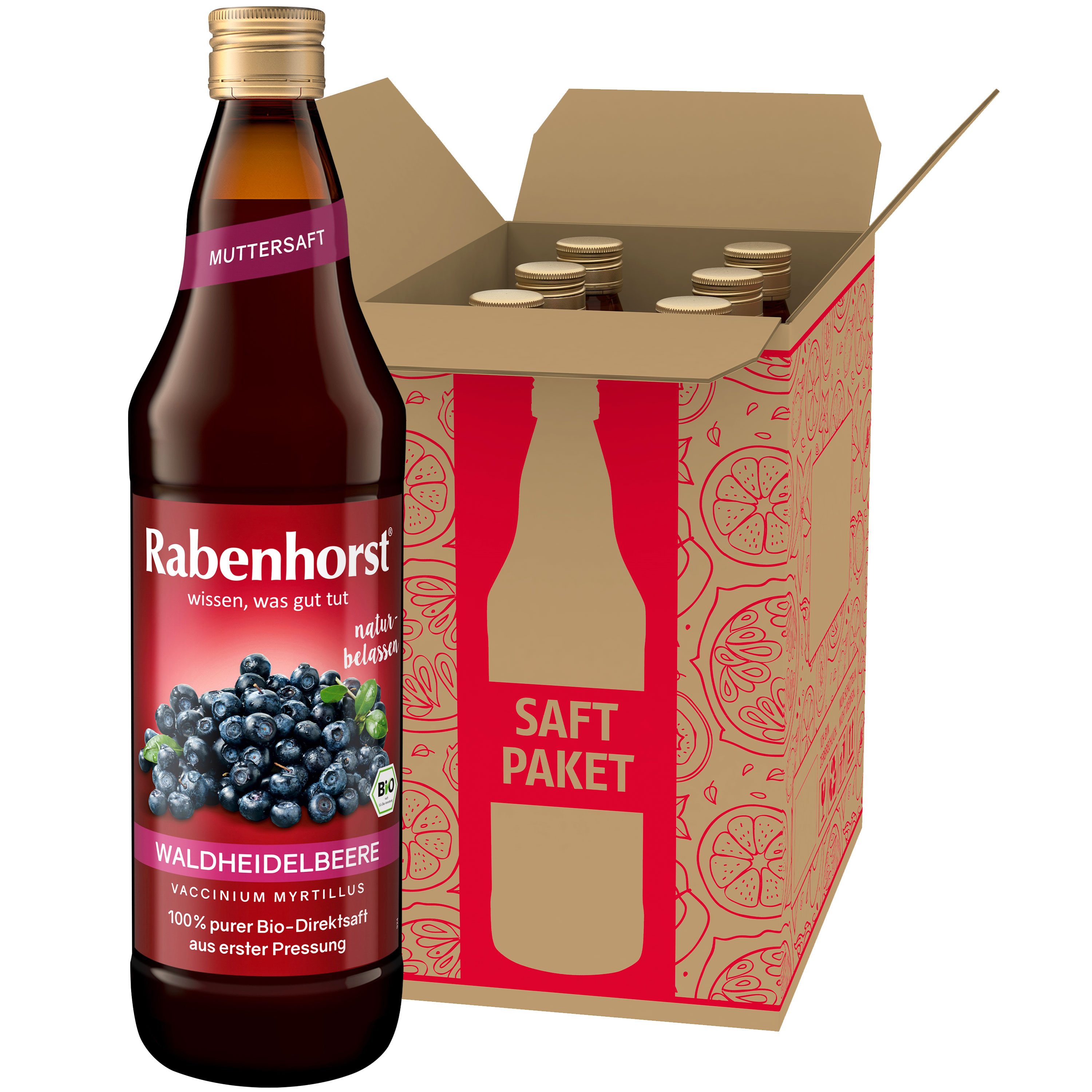 Haus Rabenhorst Saft RABENHORST Waldheidelbeere Muttersaft BIO 6er Pack (6 x 700 ml), 0,7 l, 700 ml