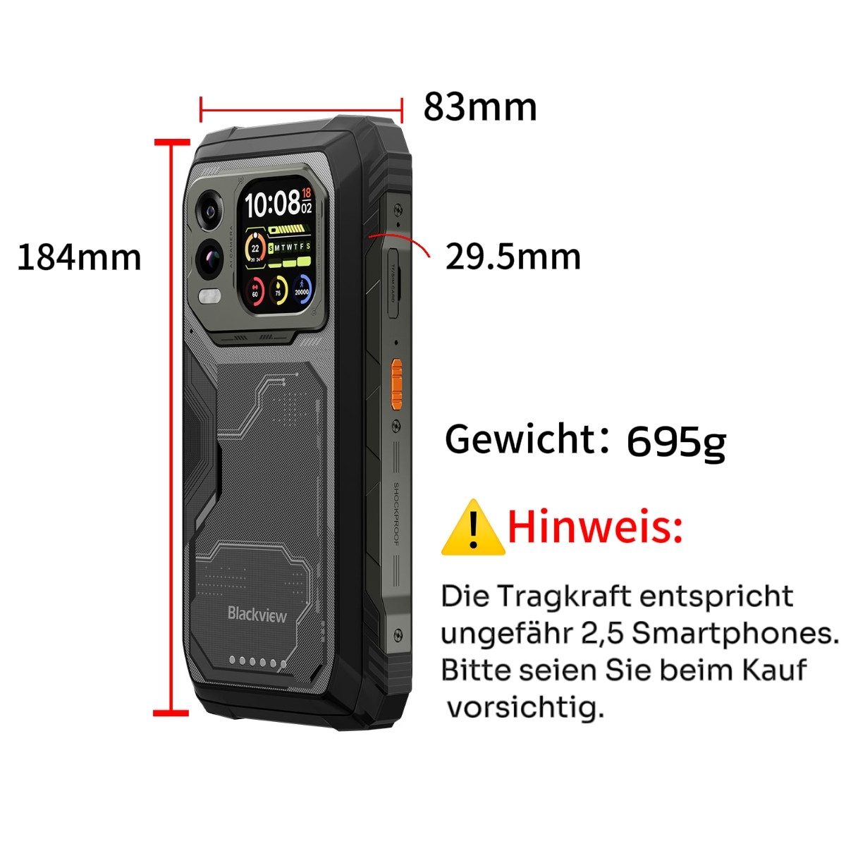 blackview Walkie Talkie XPLORE 1 Walkie-Talkie mit Nachtsichtkamera incl.W60, Dual-Screen, 1080*2460, 120Hz, 64MP+50MP+20MP Nachtsicht, 55W, 5W OTG