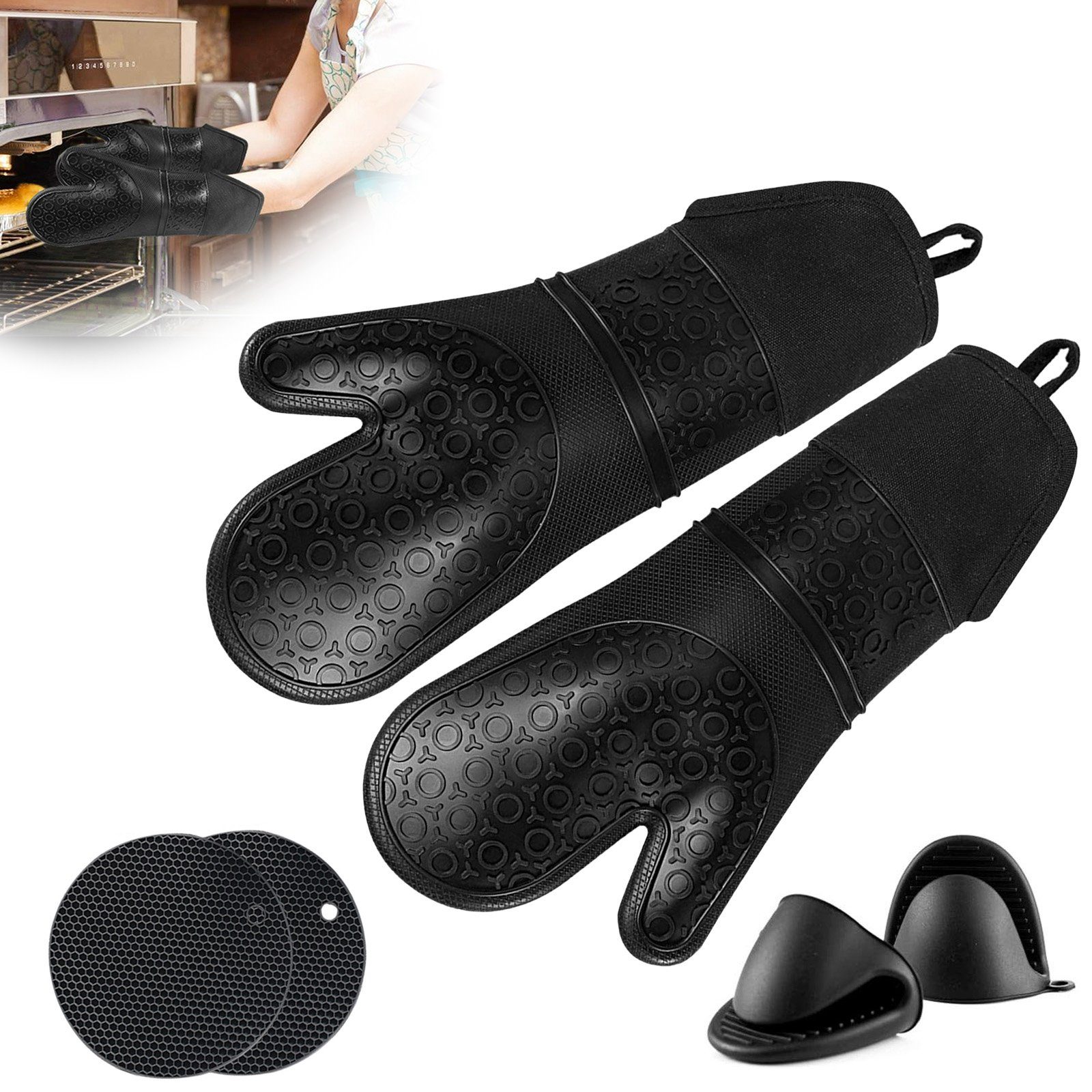 CALIYO Topflappen 6er Set Topfhandschuhe,Ofenhandschuhe aus Silikon, 230°C Hitzebeständige Backhandschuhe mit rutschfestem Silikonmuster