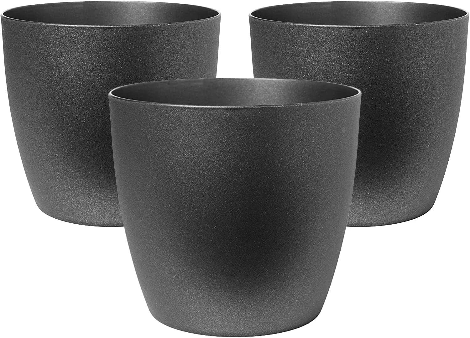 Centi Blumentopf Kräutertopf schwarz, kleine Blumentöpfe, Übertopf schwarz matt (Spar Set, 3 St., Ø 14 cm H 13 cm), Übertöpfe für Zimmerpflanzen, ideale Fensterbank-Größe, Blumenübertopf