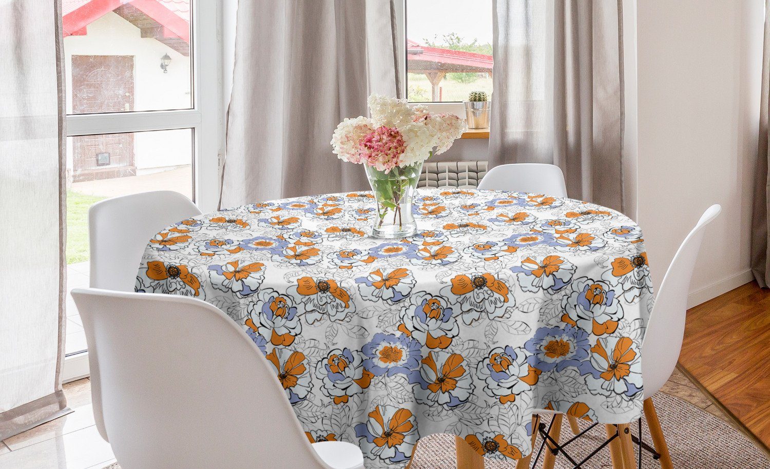 Abakuhaus Tischdecke Kreis Tischdecke Abdeckung für Esszimmer Küche Dekoration, Blumen Blühendes Frühlings-Blumen