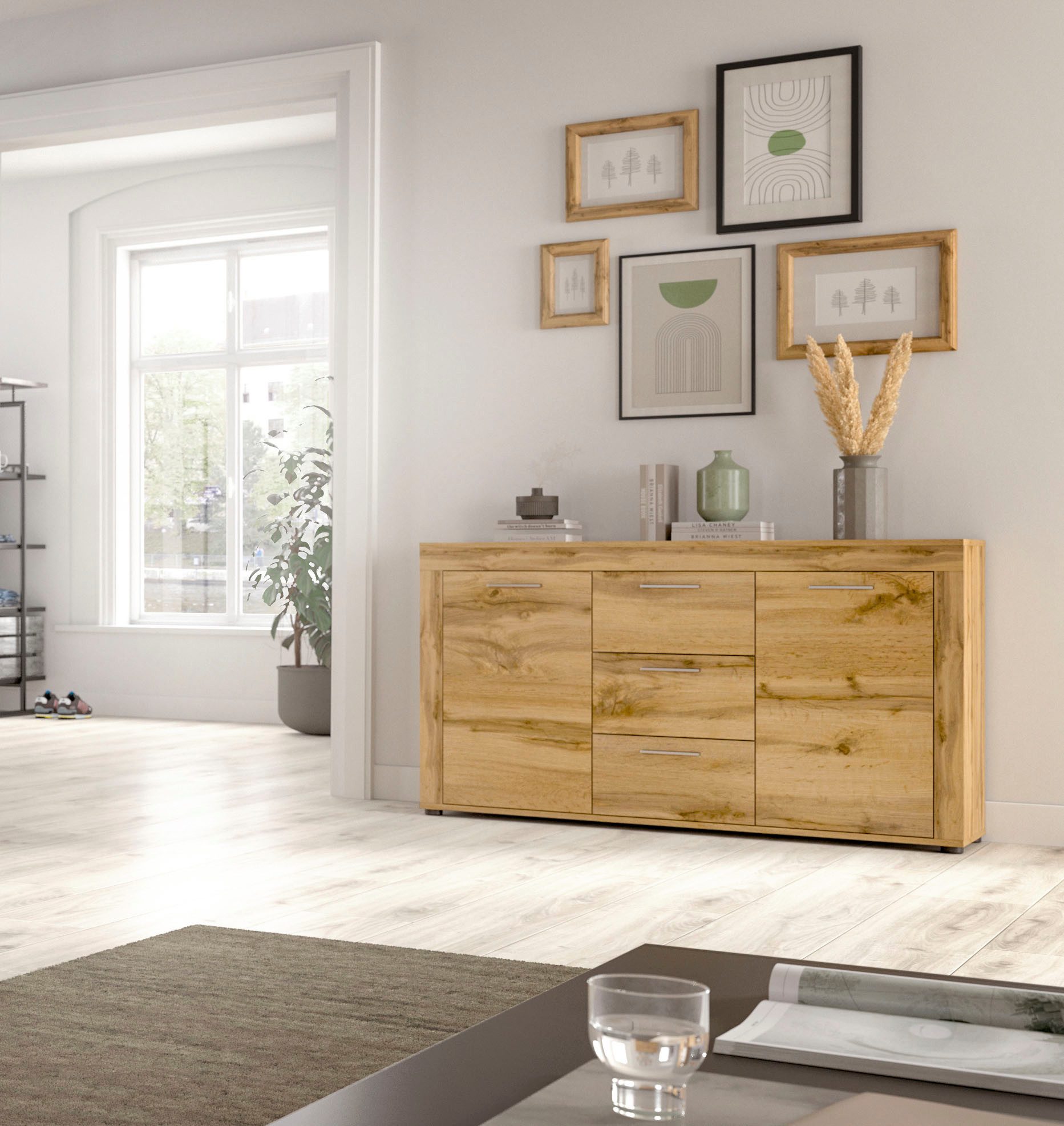 OTTO home Sideboard AOSTA, Breite 125 cm, 2 Türen, 3 Schubkästen, 4 Fachböden (in verschiedenen Farbausführungen, individuell kombinierbar), Kommode, Schrank, Anrichte, Standschrank, Board, Wohnzimmer