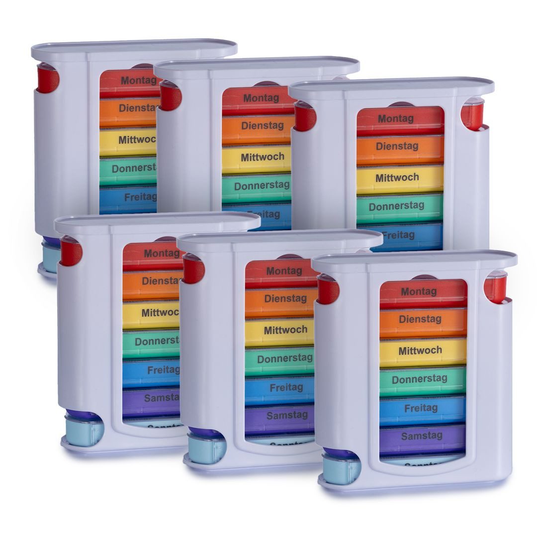 Pillendose Tablettenbox Bunt 7 Tage – 4 Fächer – 3/6/12/24/48/96 Stück