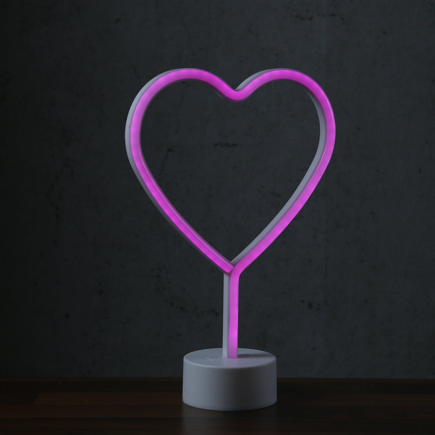 SATISFIRE LED Herz Dekolicht pink Neonschild LED Leuchtfigur USB Classic, Batterie Neonlicht 30cm, pink LED