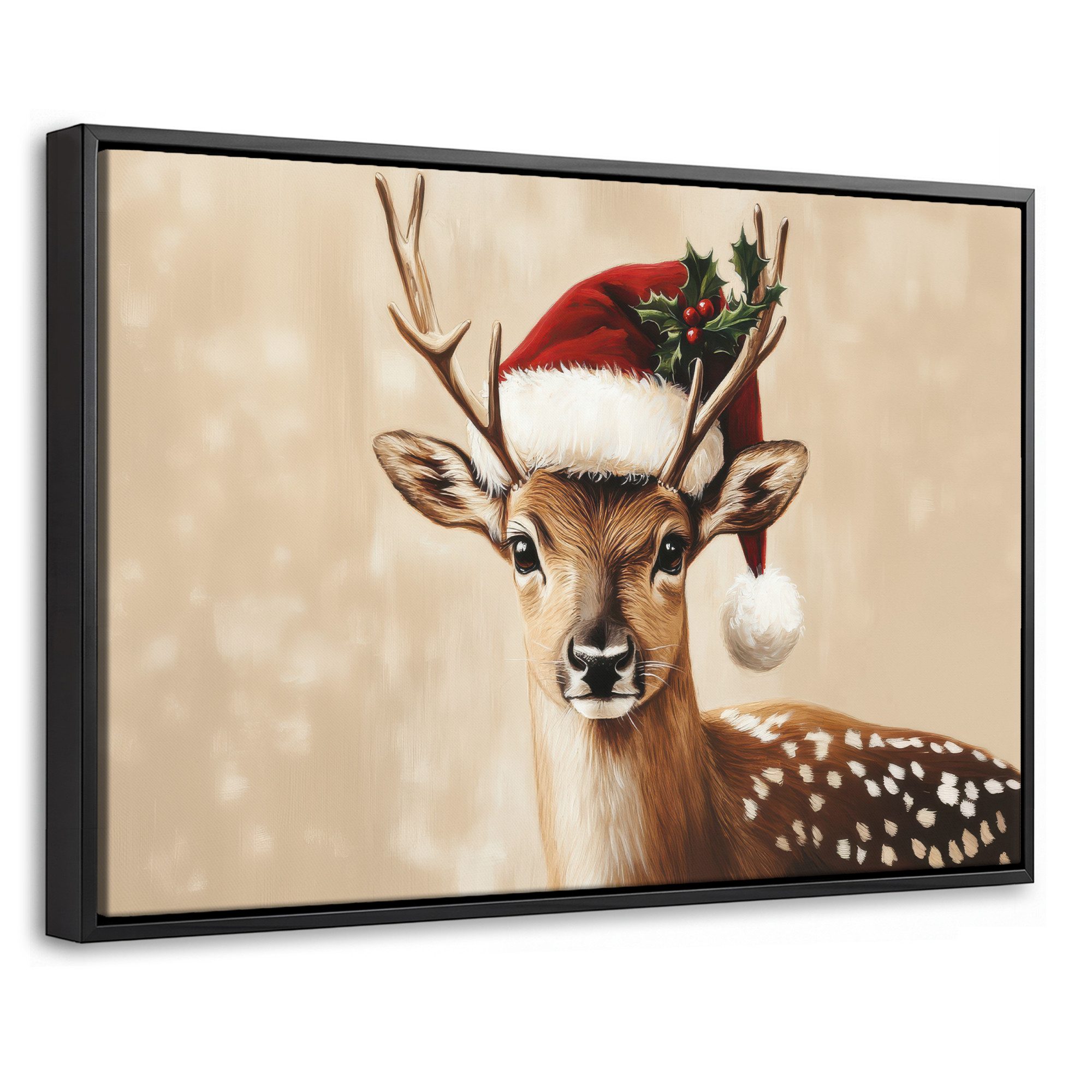OneMillionCanvasses® Leinwandbild mit Rahmen - Weihnachten - Hirsch - Geweih - Rot, Fotodruck (1 St), Bilder, Zimmer Wand Bild Dekoration 30x20cm