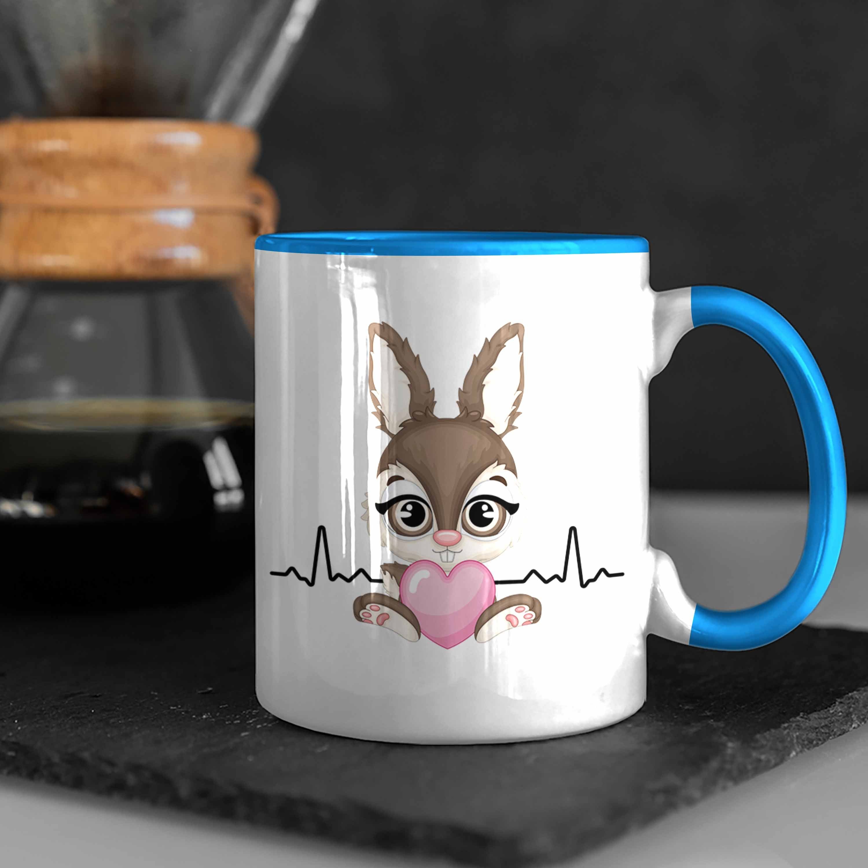 Tasse Trendation Tasse Blau Geschenk Hasen-Besitzer Kaninchen Hasen Herzschlag Kinder