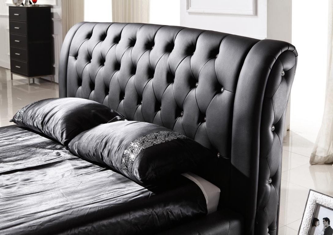 Xlmoebel Polsterbett Luxuriöses Leder-Chesterfield Doppelbett im modernen Design (Bettgestell, 1-tlg., Designer Bett B04 Black), Hergestellt in Europa
