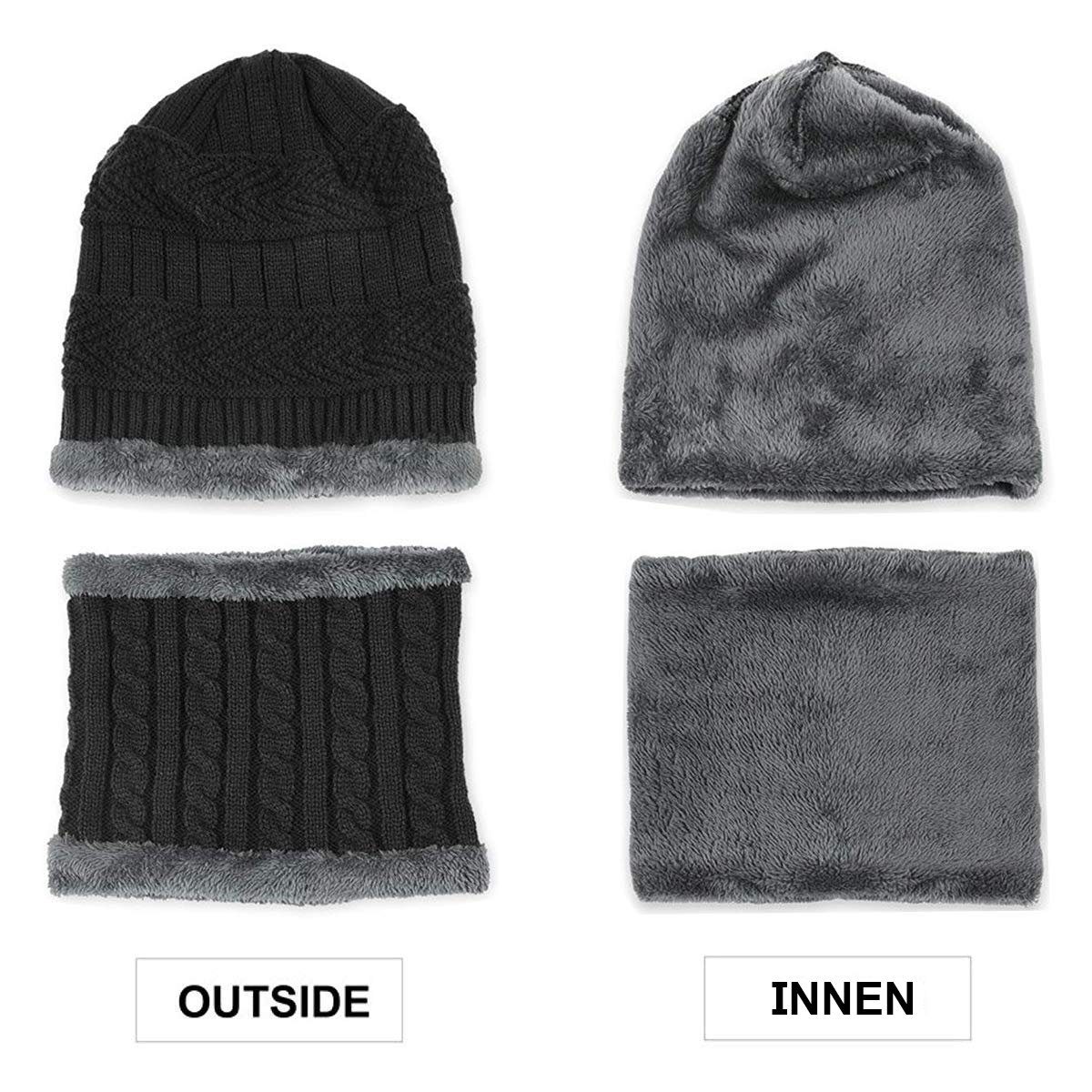 Welikera Mütze & Schal Schal, 2-in-1-Set Kinder-Winter-Unisex-Set, Mütze aus und Schwarz