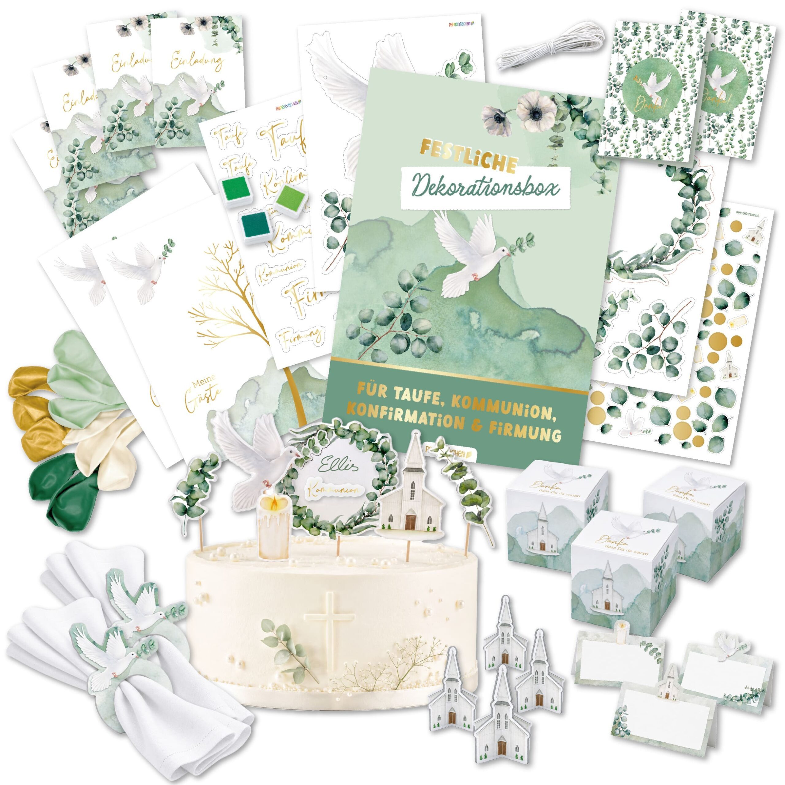 PAPIERDRACHEN Geschenkbox Dekobox für kirchliche Feste - XXL Set, mit Anhängern und Postkarten - ideal zum Verpacken von Geschenken