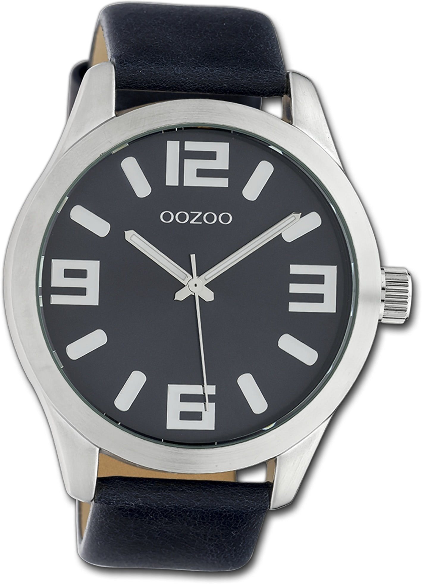 OOZOO Quarzuhr Oozoo Armbanduhr Timepieces, Damen, Herrenuhr Lederarmband dunkelblau, rundes Gehäuse, groß (46mm)