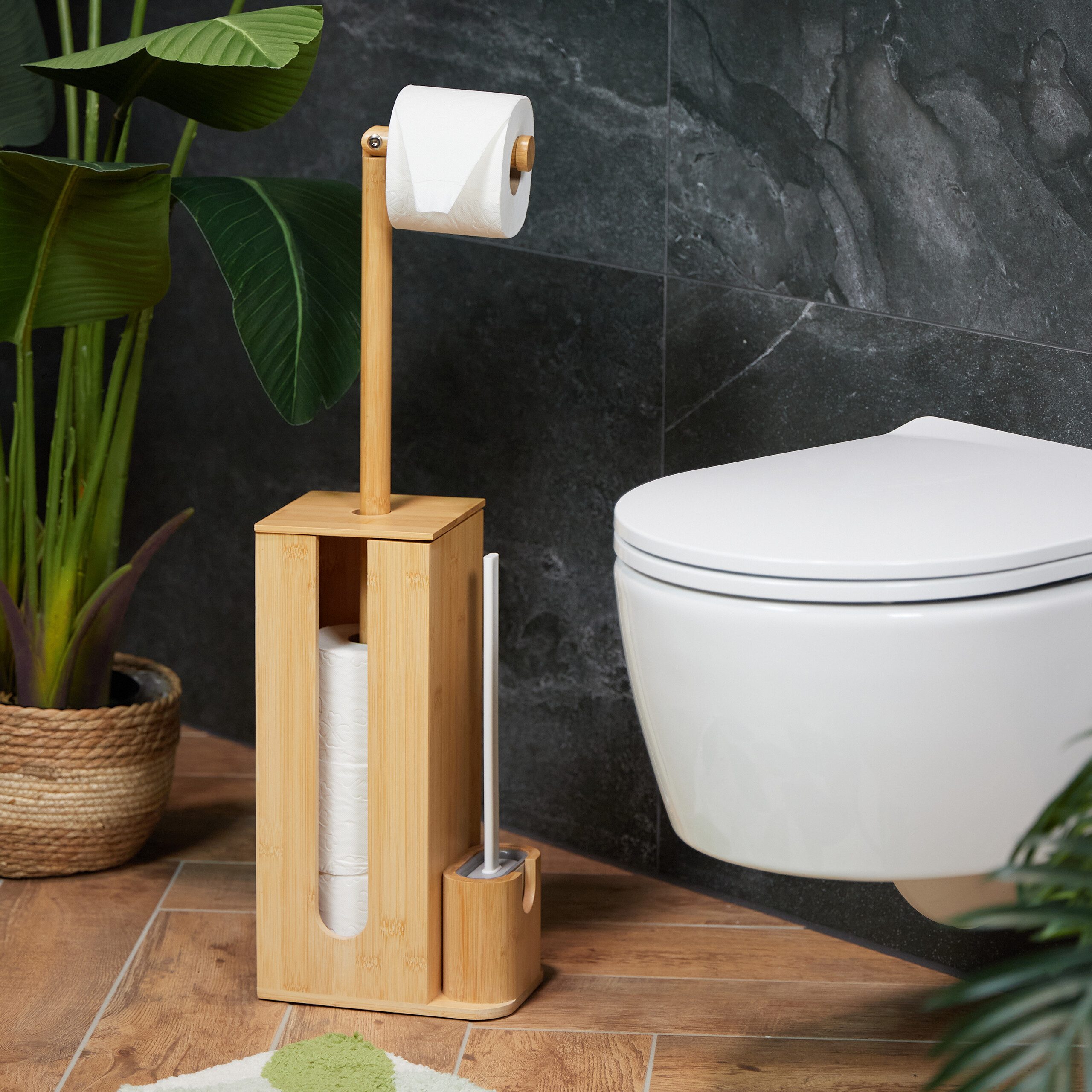 relaxdays WC-Garnitur Bambus & Kunststoff günstig online kaufen