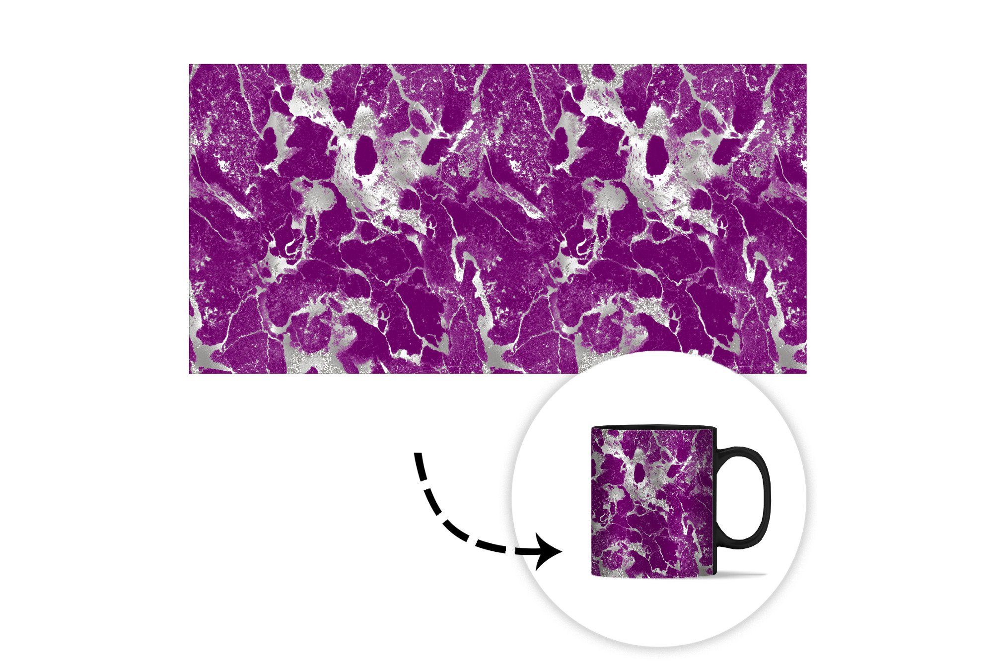 Teetasse, - - Geschenk Marmor Muster, Farbwechsel, Zaubertasse, MuchoWow Tasse - Kaffeetassen, Glitter Keramik, Lila