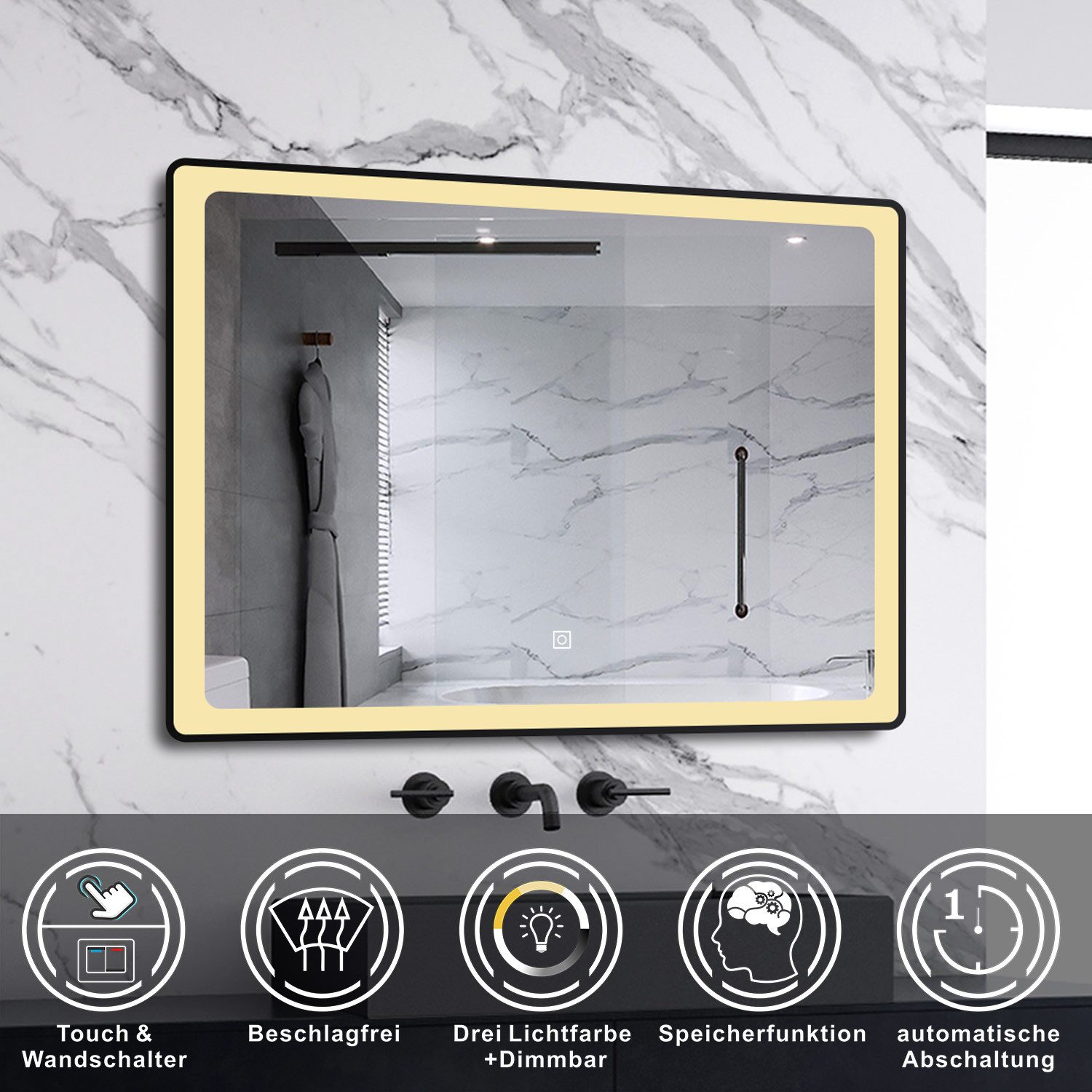 duschspa Badspiegel LED Spiegel mit Rahmen Schwarz Wandspiegel mit Beleucht günstig online kaufen