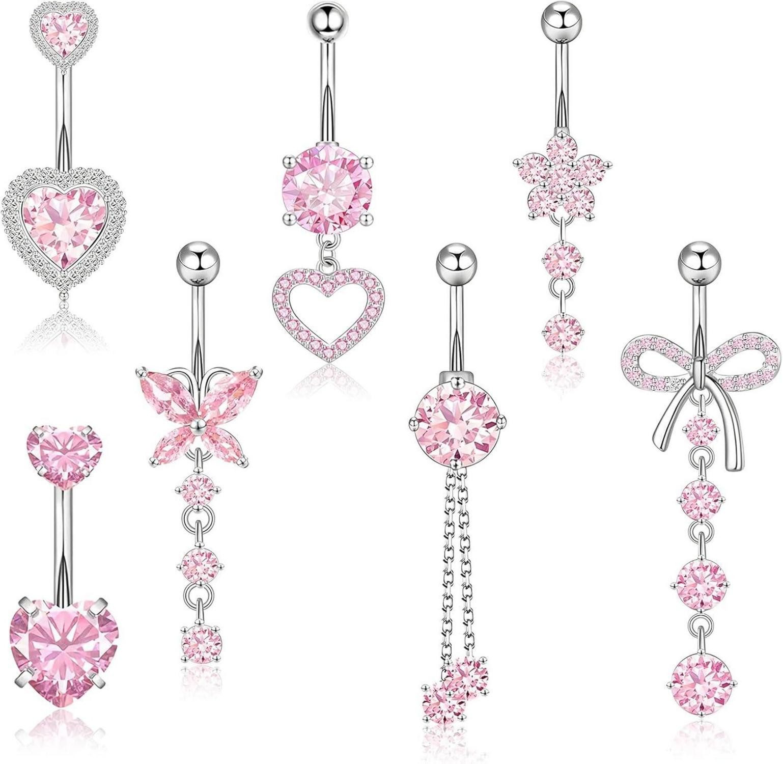 Bauchnabelpiercing-Set Bauchnabelpiercing 10mm Rosa Chirurgenstahl Set mit Schmetterling Herz