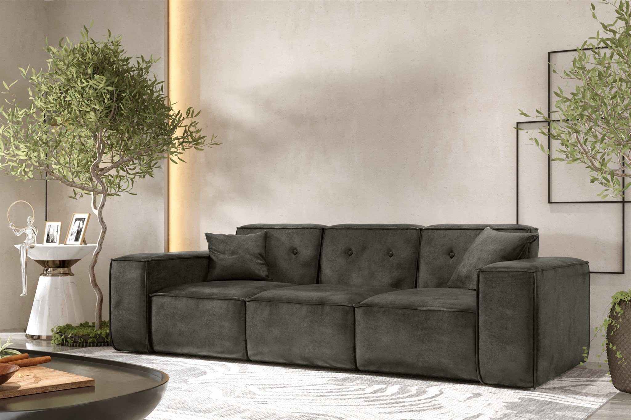 Fun Möbel Sofa Designersofa CESINA 3-Sitzer im Vintage Look, inkl. 2 Zierkissen, Rundumbezug