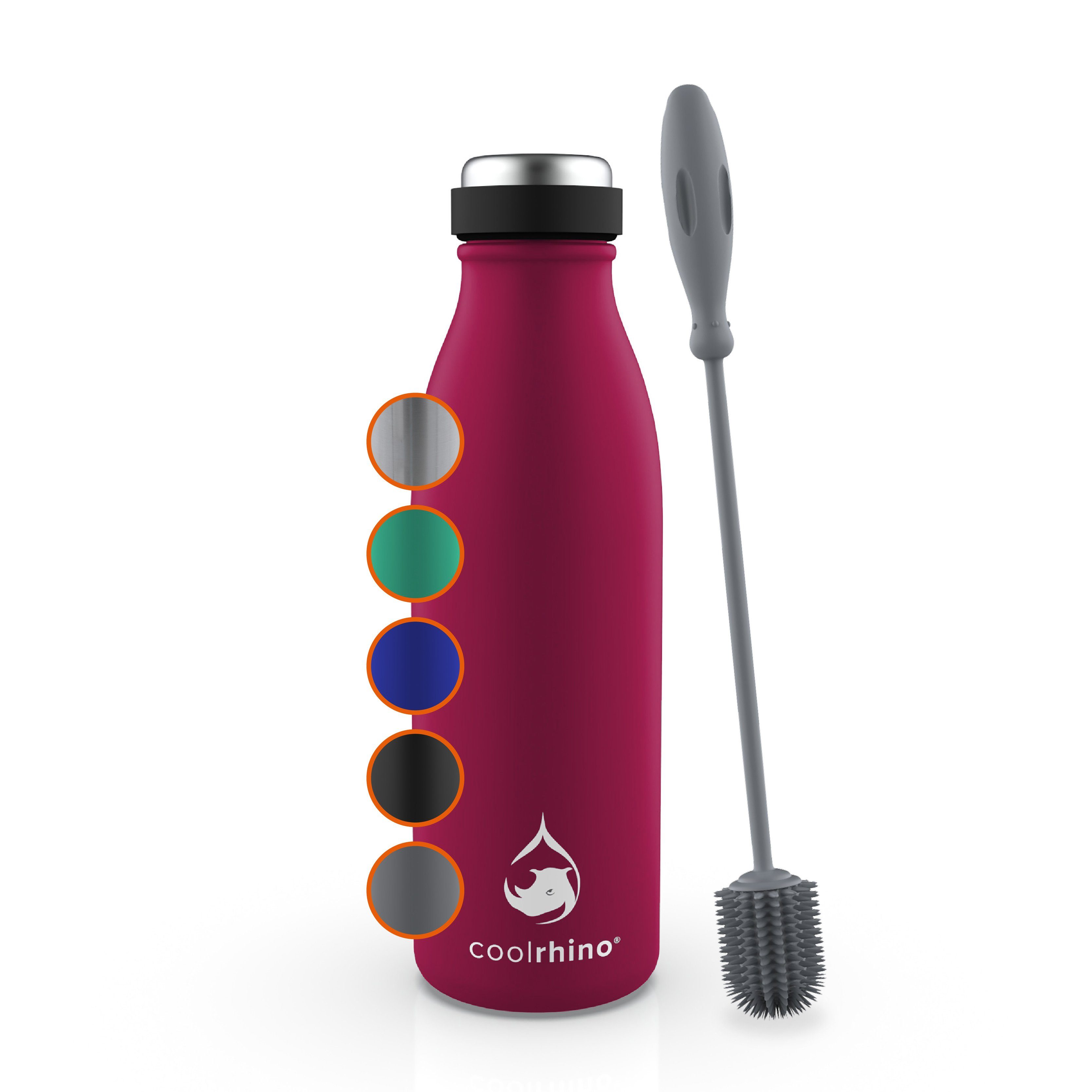 coolrhino Isolierflasche rhinoTherm2 Edelstahl BPA / Reinigungsbürste, Beeren-Rot 1 500 frei mit Spülmaschinenfest liter, Trinkflasche ml Thermosflasche