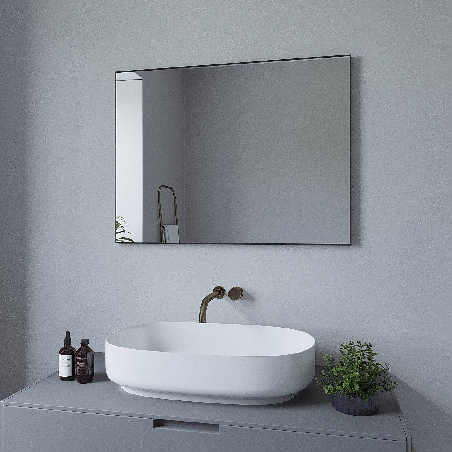 AQUALAVOS Wandspiegel Wandspiegel Schwarz Metall Badezimmer günstig online kaufen