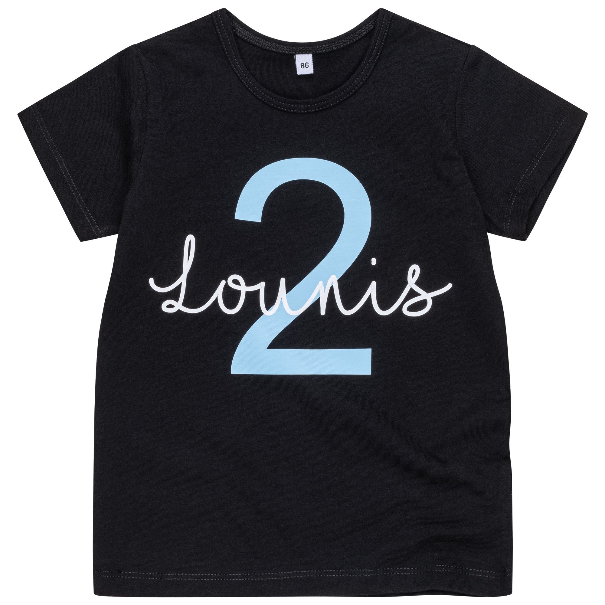 Lounis Print-Shirt Personalisiert, Babyshirt - - Geburtstagsshirt T-Shirt Kindershirt Kurzarm Geburtstag, Hellblau - - Namensshirt