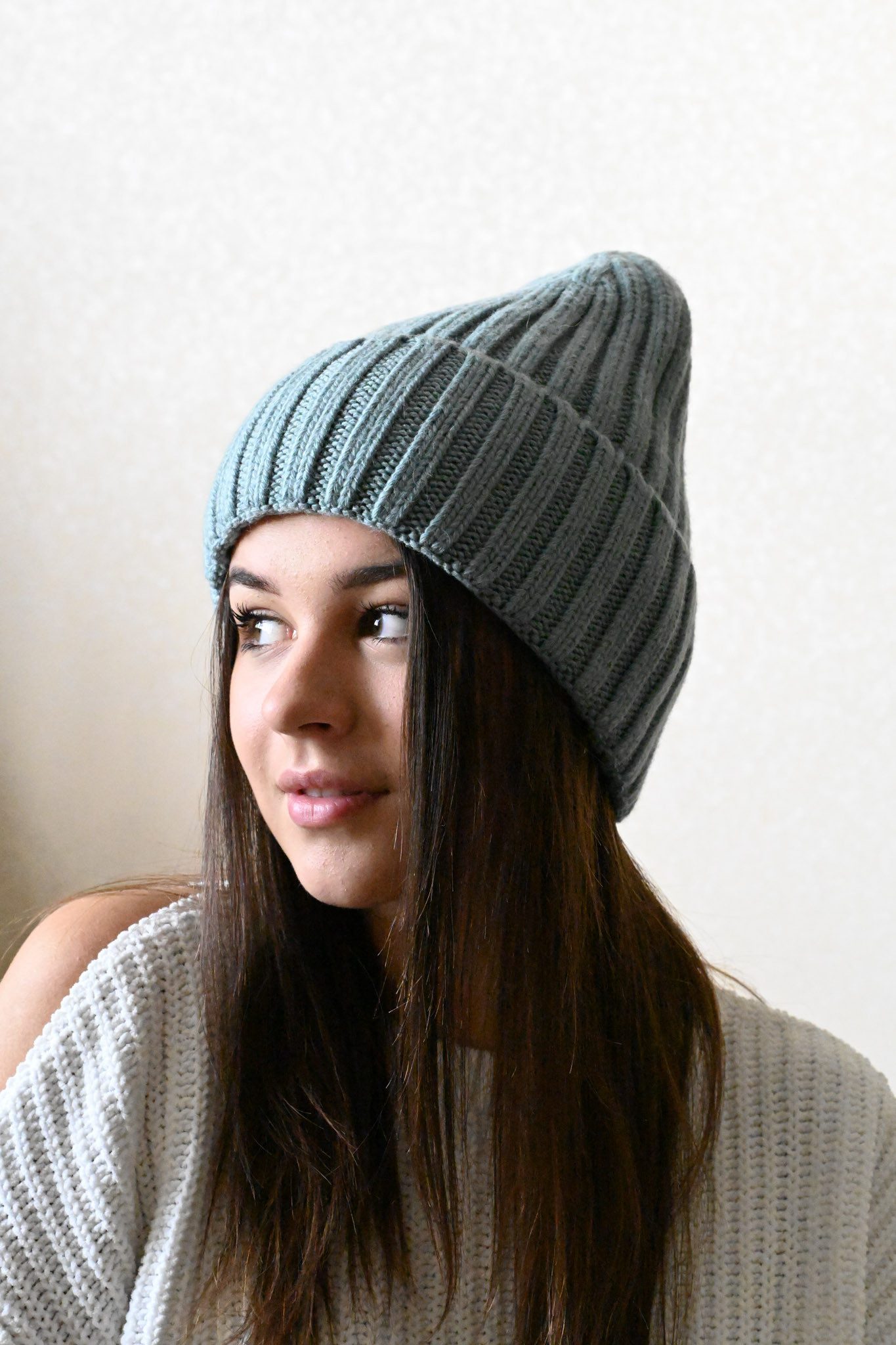 Runde Perlé Beanie warme weiche Wintermütze 100% Merinowolle hellgrün Beanie aus reiner, extrafeiner Merinowolle mit Umschlag