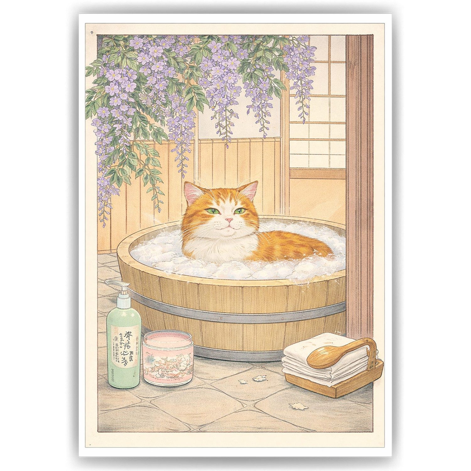 Tigerlino Poster Japanisch Zen Spa Japandi Wanddeko Gäste WC Bad Wohnzimmer Vintage
