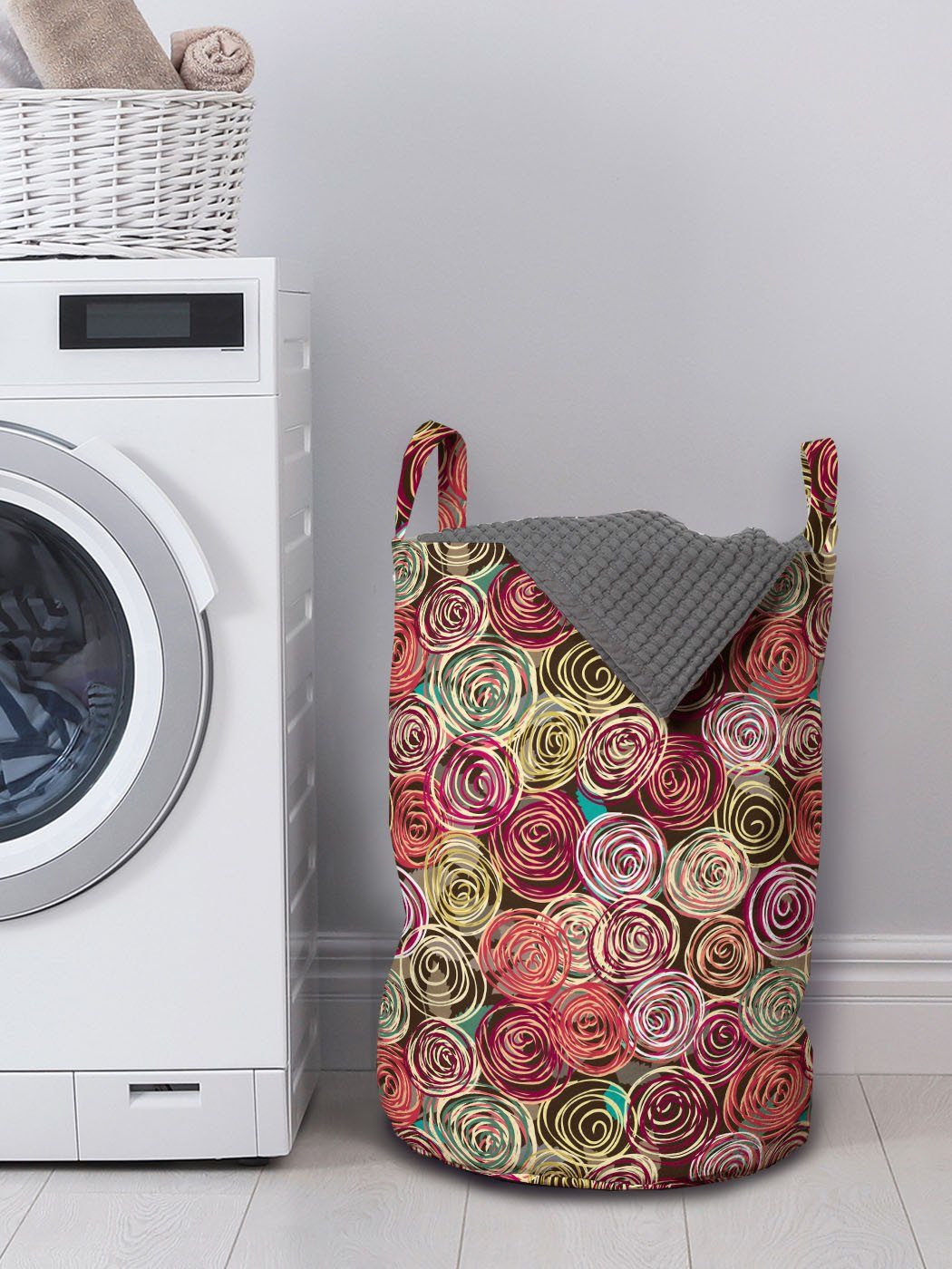 mit Wäschesäckchen Wäschekorb Kordelzugverschluss Rosen-Blumen-Surreal für Abakuhaus Abstrakt Waschsalons, Griffen