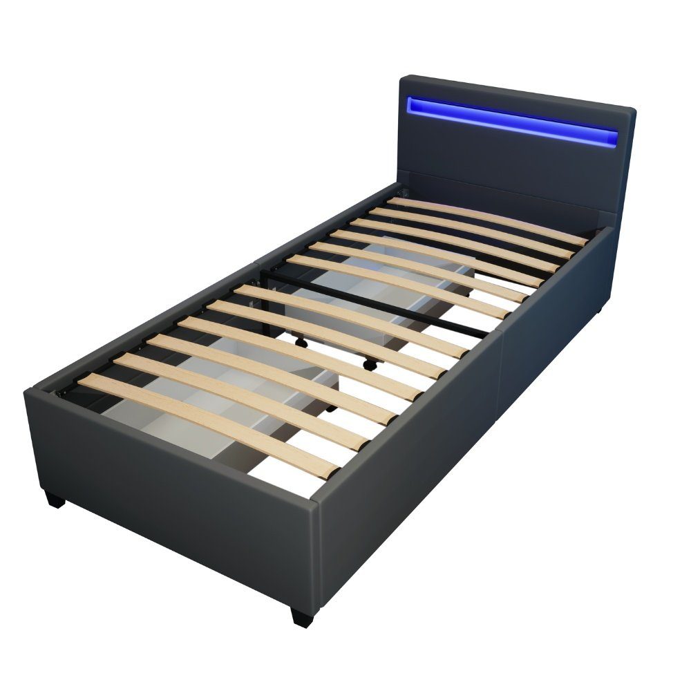 HOME DELUXE Bett NUBE mit Schubladen - 90 x 200cm - wahlweise inkl. Matratze, LED Beleuchtung & 2 Schubladen, Jungendbett mit Stauraum