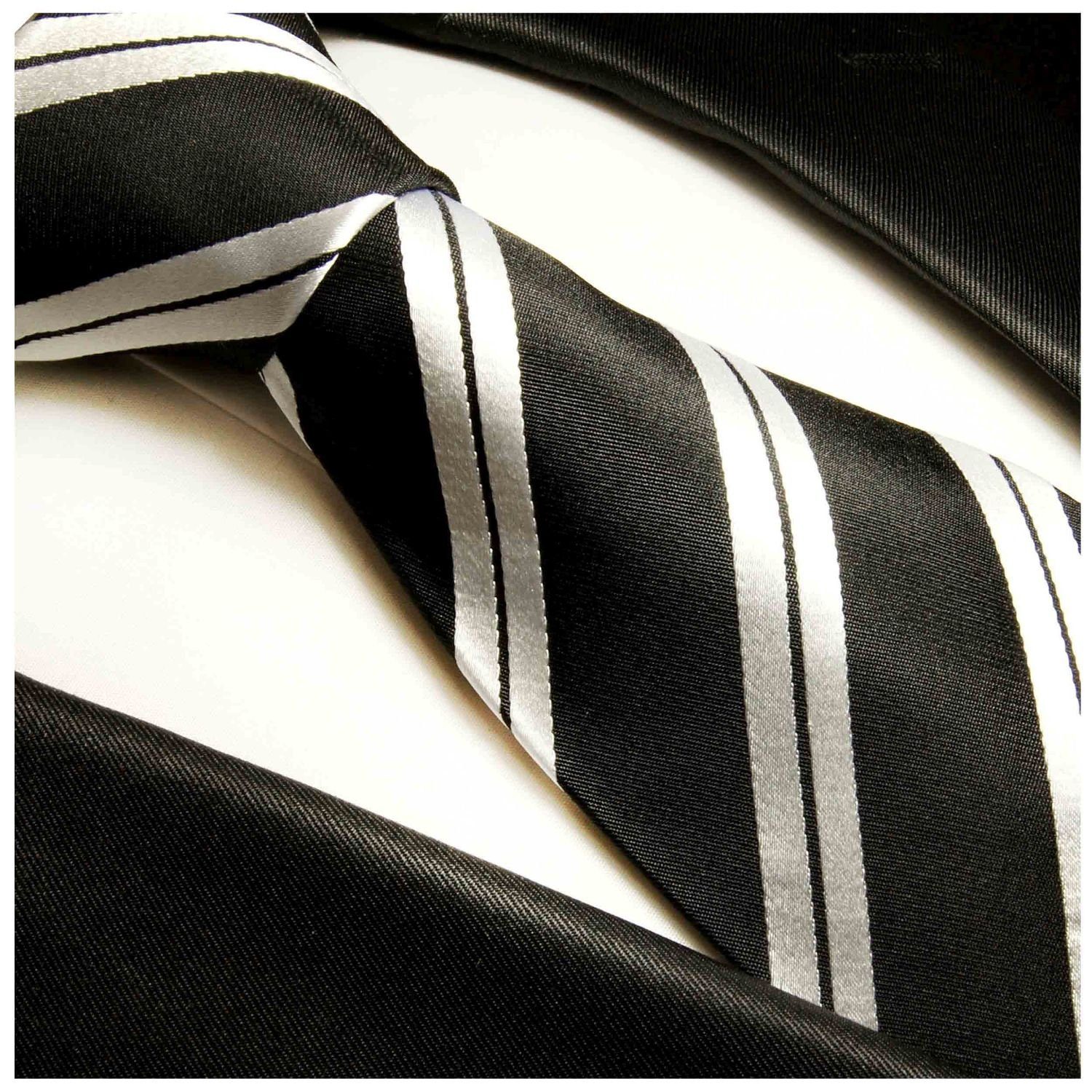 Malone schwarz Herren 100% Paul gestreift Krawatte 279 silber Seide Breit Seidenkrawatte (8cm), Moderne