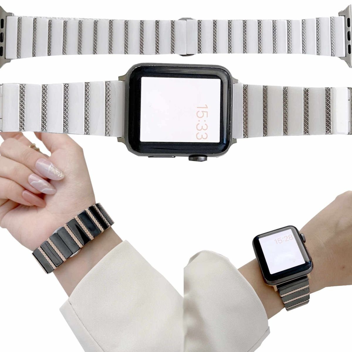 Wigento Smartwatch-Armband Für Apple Watch Series Ultra 49mm 8 7 45 / 6 SE  5 4 44 / 3 2 1 42mm Deluxe Magnetisches Stahl Ersatz Armband Weiß / Silber  Smart Uhr