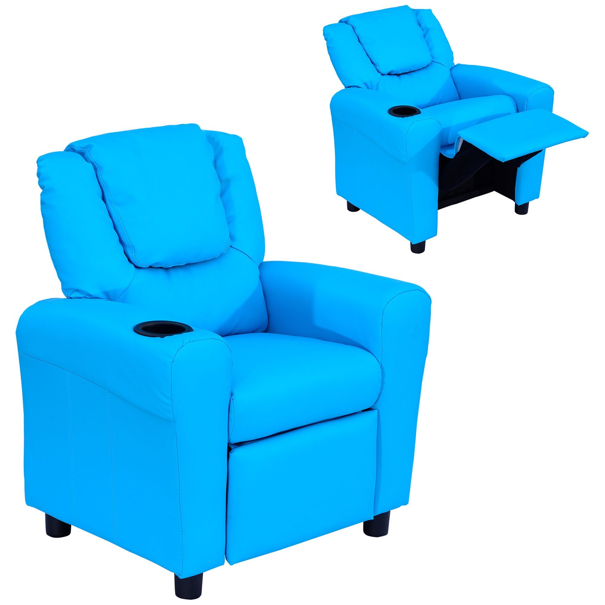 HOMCOM Крісла Kindersessel, Liegefunktion, Eingebauten Becherhalter, Blau (Set, 1-St., Kindersofa für 3-6 Jahre alt), 62B x 52T x 69H cm