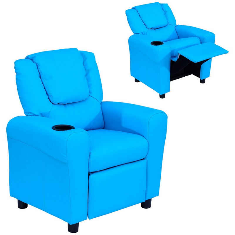 HOMCOM Sessel Дитячі крісла, Liegefunktion, Eingebauten Becherhalter, Blau (Set, 1-St., Kindersofa für 3-6 Jahre alt), 62B x 52T x 69H cm