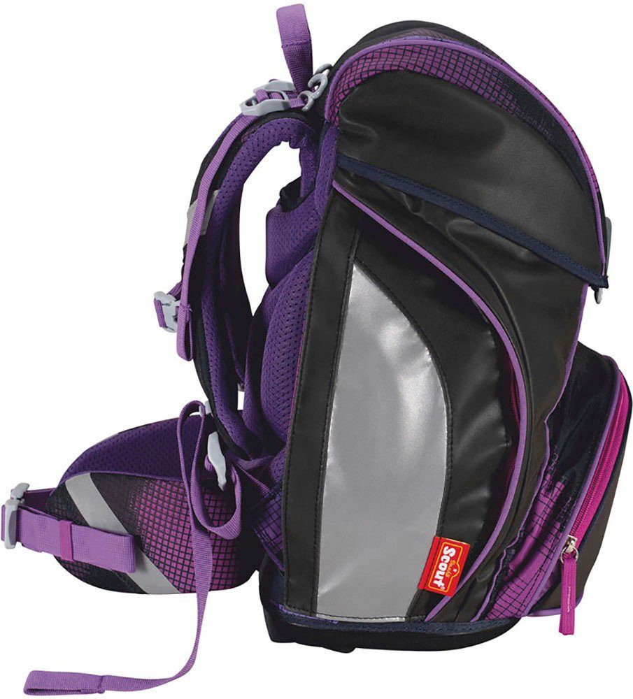 Scout Schulranzen Alpha Movie Star, mit LED-Display, Pink Pixel (Set, 4-tlg), mit Powerbank, enthält recyceltes Material