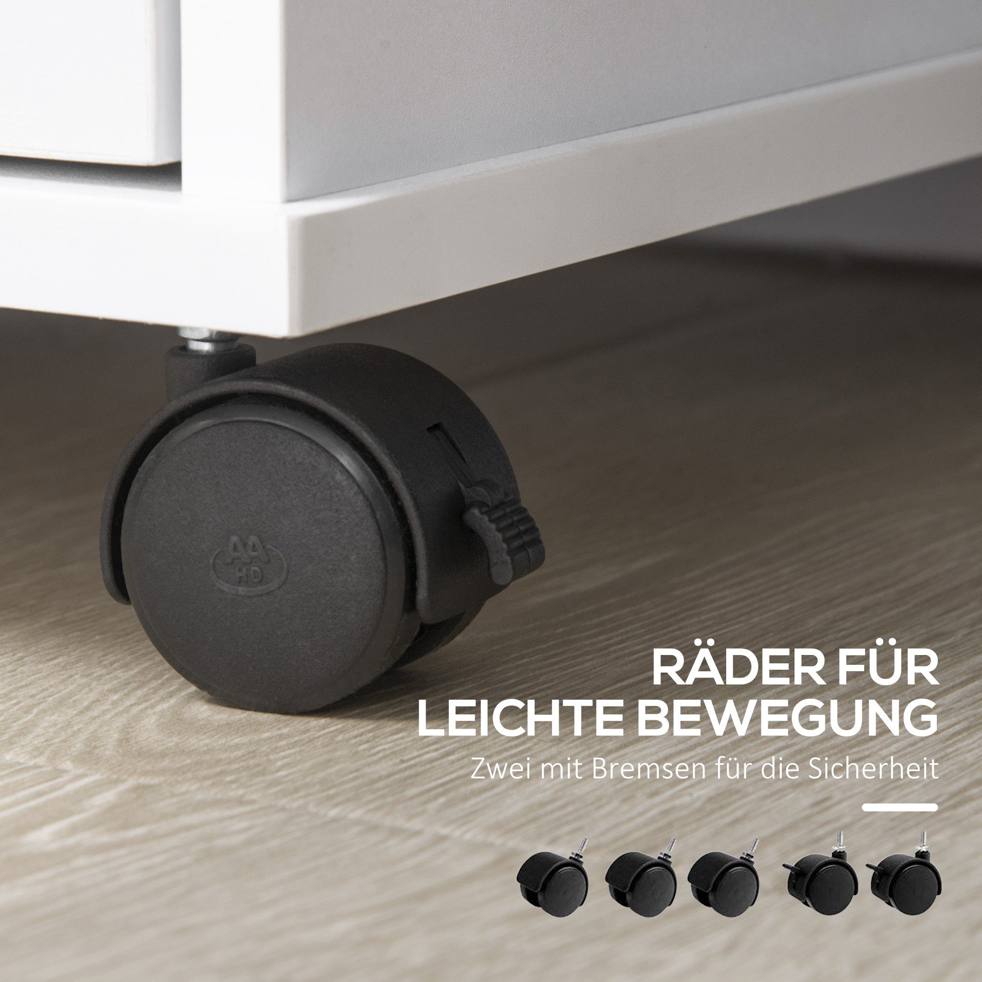 Vinsetto Mobiler Aktenschrank Mit 3 Schubladen & Rollen - Abschließbar, Für A4 Ordner, Ideal Fürs Homeoffice