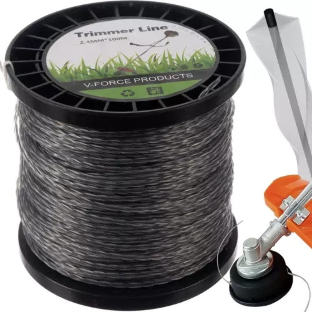 BIGSTREN Trimmerfaden Rasentrimmer Schneidfaden, 100 m Länge, 2,4 mm Fadendurchmesser, (Spar-Set, 1-St., verstärkt praktisch), biegsam