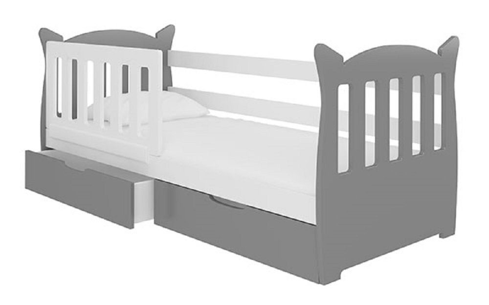 Feldmann-Wohnen Kinderbett LENA (mit 2 weiß wählbar / Kiefer Schubladen), Absetzungen: Farbe grau