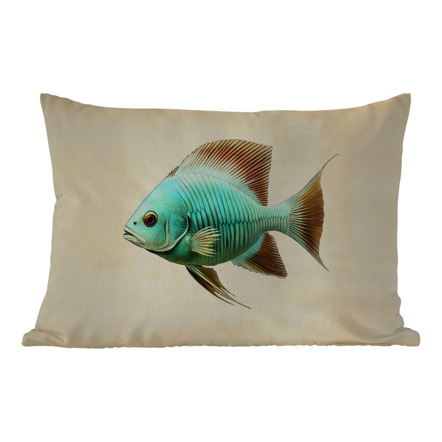 MuchoWow Dekokissen Schuppen - Fisch - Minze - Minimalistisch, Outdoor-Dekorationskissen, Kissen, Kissenbezug, 50x30 cm