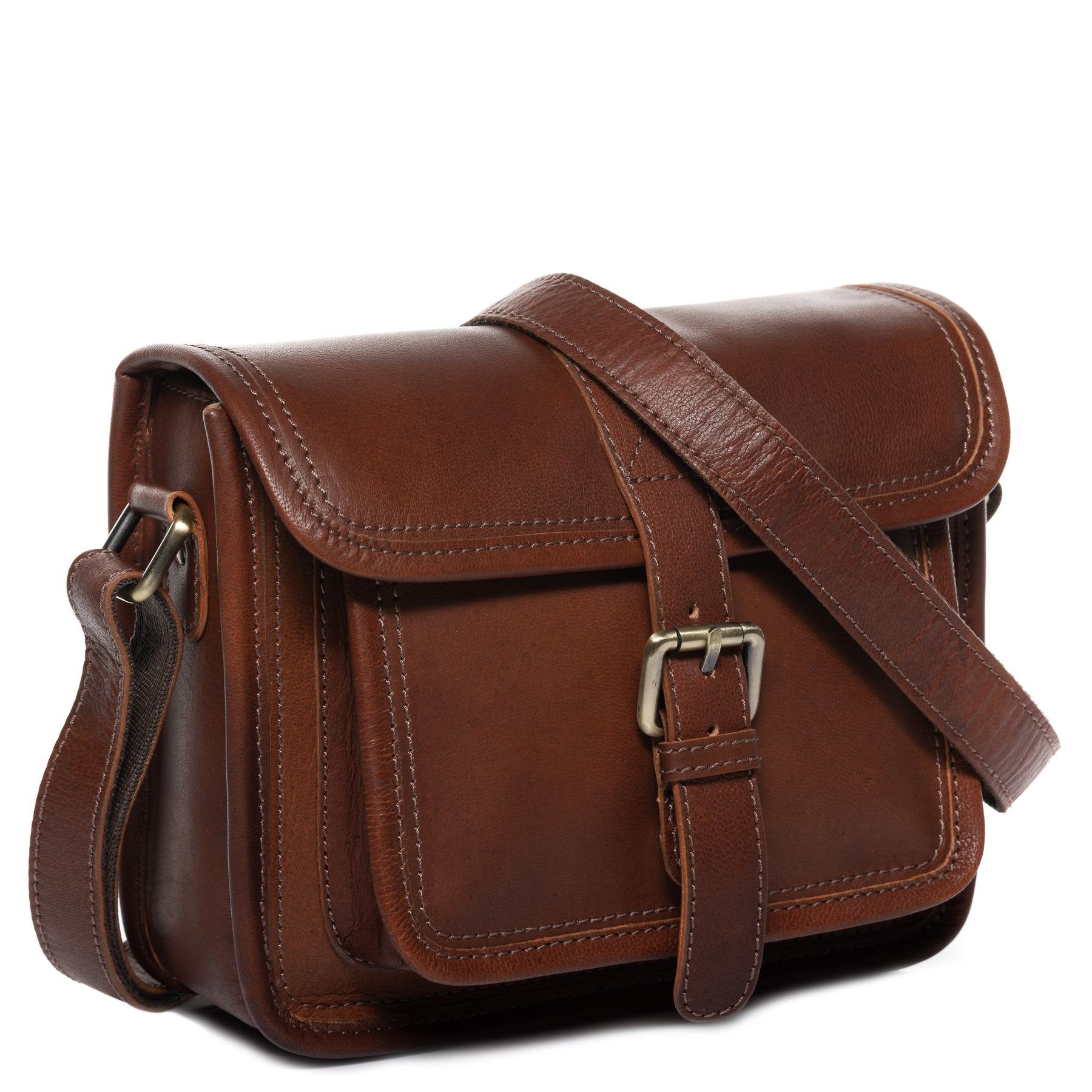SID & VAIN Umhängetasche echt Leder Umhängetasche groß chestnut LIV, Crossbody bag Echtleder für Damen, Umhängetasche vintage-hellbraun