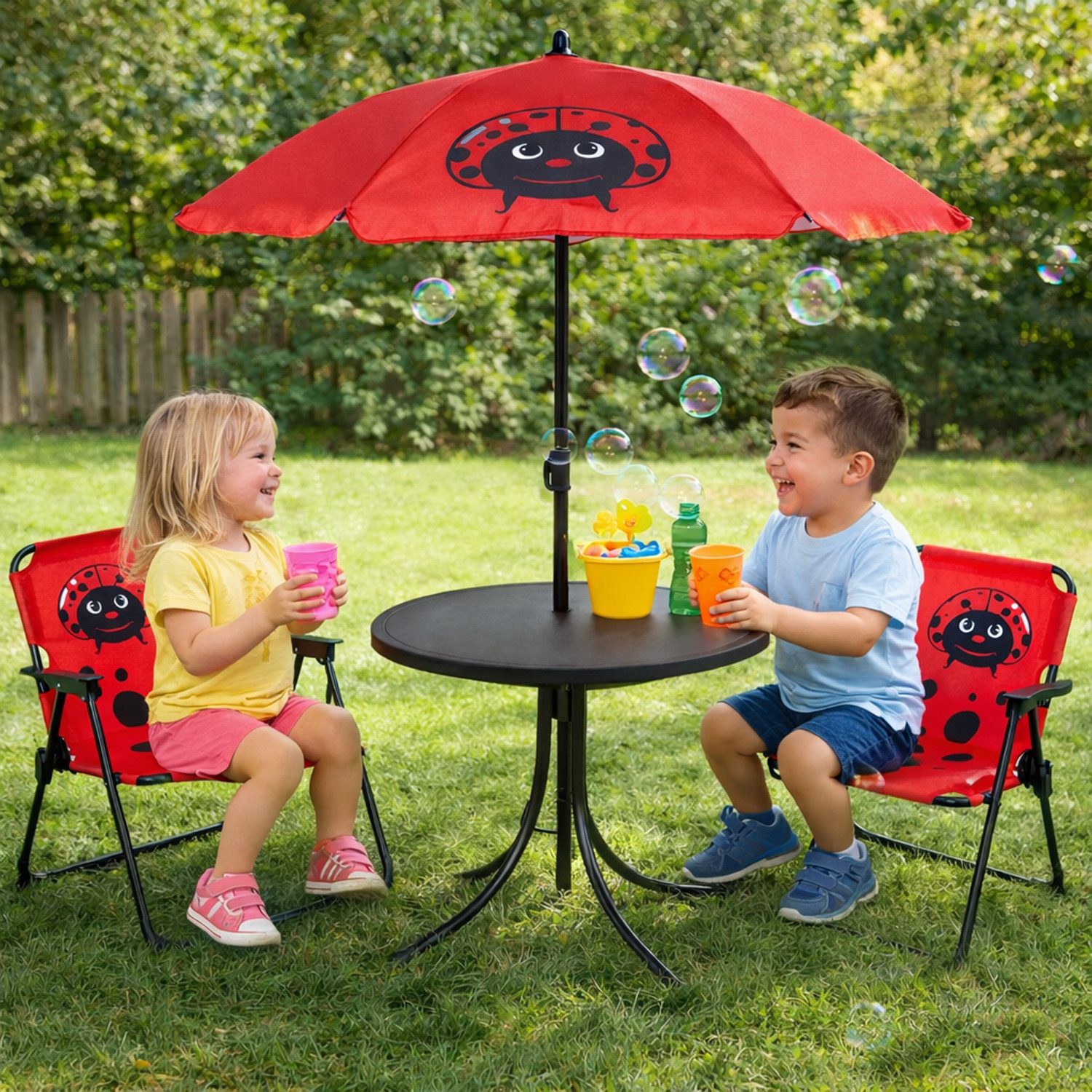Mojawo Essgruppe 4tlg Kinder Campingmöbel Set Outdoor Campingstuhl Tisch Sonnenschirm – Bild 2 von 5