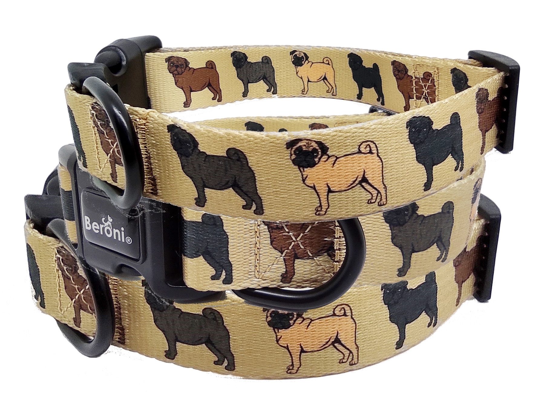 Beroni Hunde-Halsband Hundehalsband Mops beige Geschenk verstellbar 2,5 cm breit weich, verstellbar, für Hunde, weich, beige, leicht zu öffnen