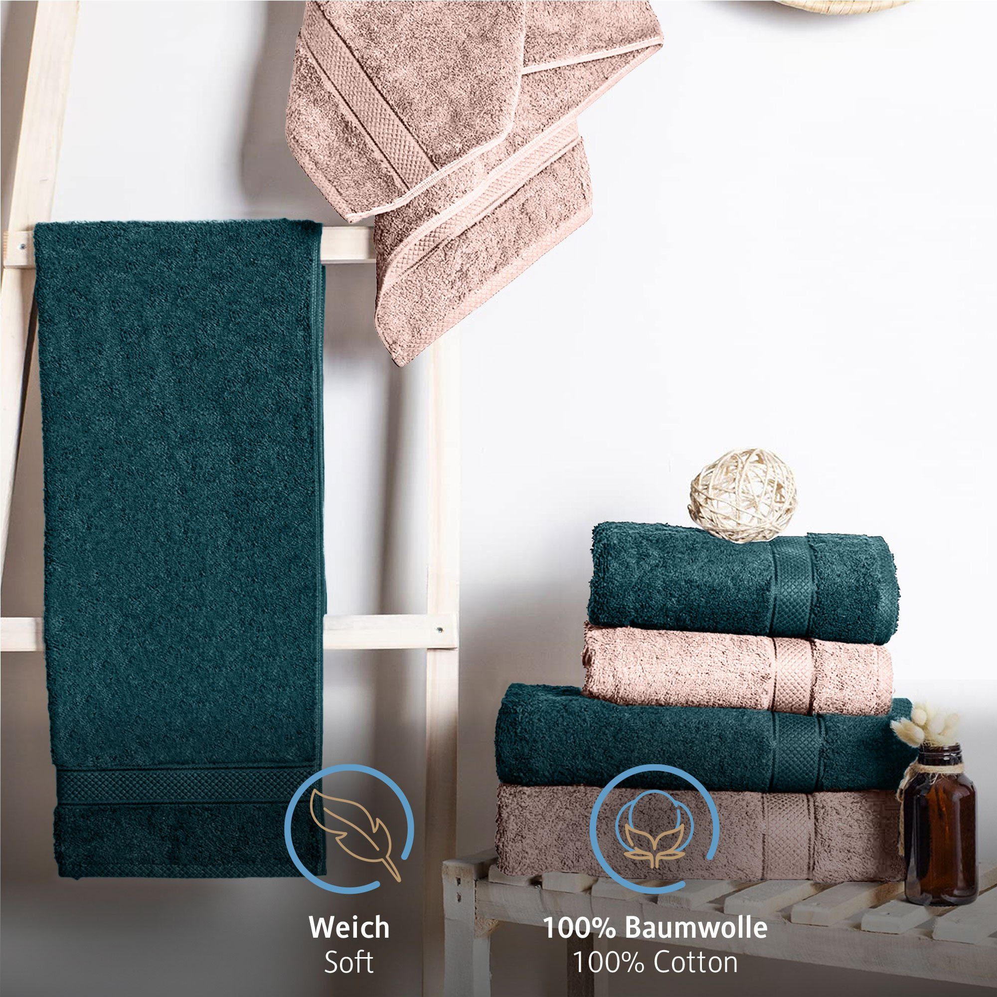 Komfortec Badetücher 100% Baumwolle, 470 g/m², Frottee (4-St), Handtücher 7 günstig online kaufen