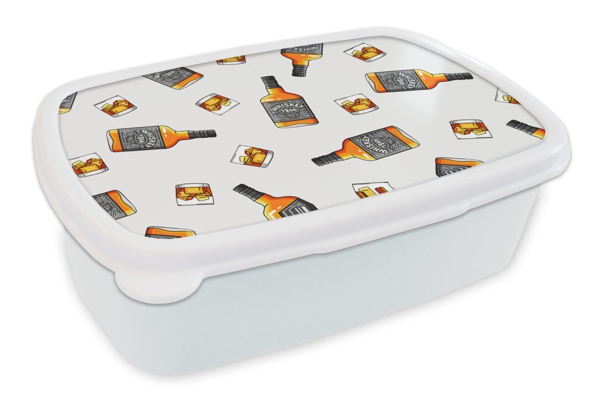 MuchoWow Lunchbox Whiskey - Glas - Design, Kunststoff, (2-tlg), Brotbox für Kinder und Erwachsene, Brotdose, für Jungs und Mädchen weiß