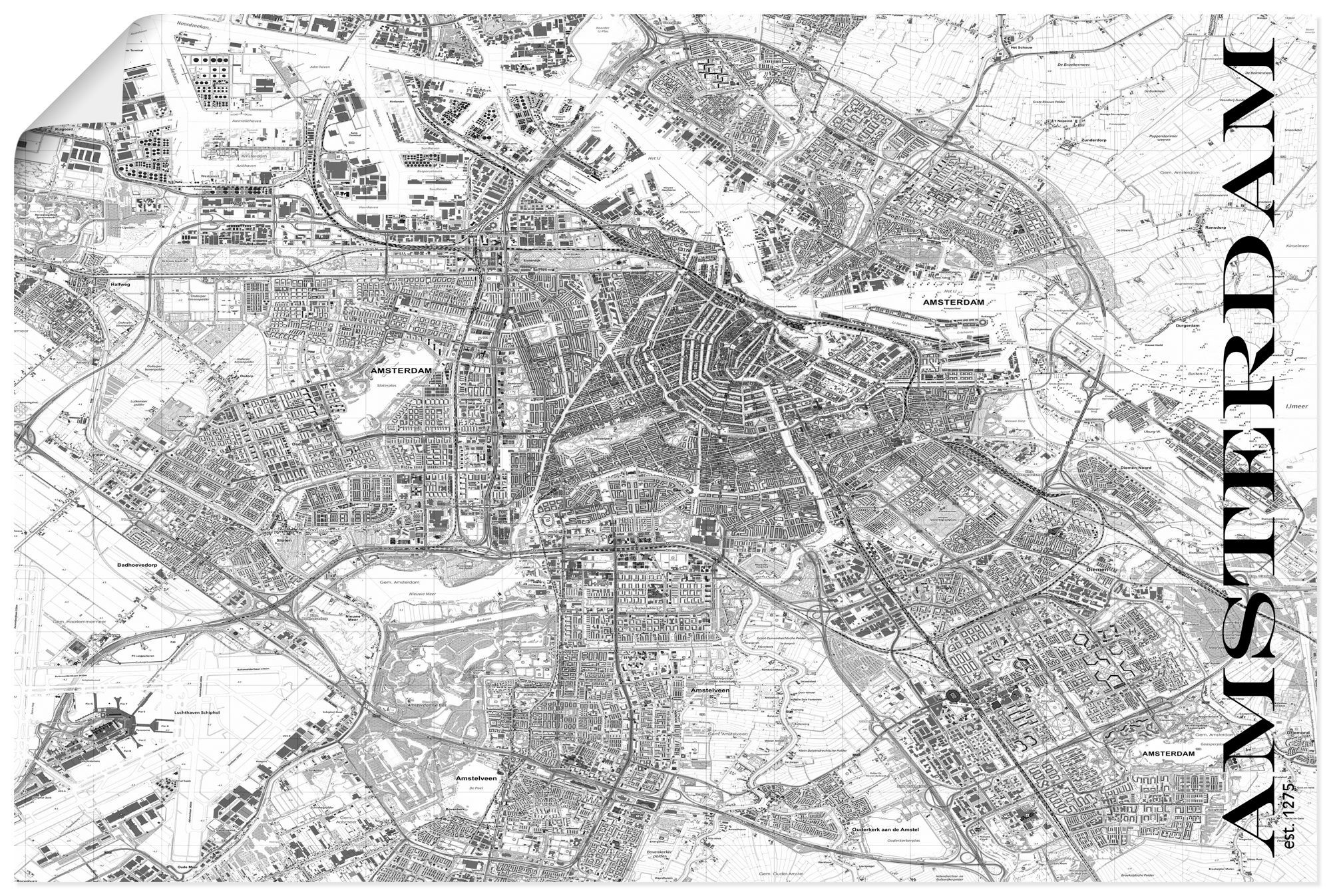 Artland Wandbild Amsterdam Karte Straßen Karte, Niederlande (1 St), als Alubild, Leinwandbild, Wandaufkleber oder Poster in versch. Größen | Poster