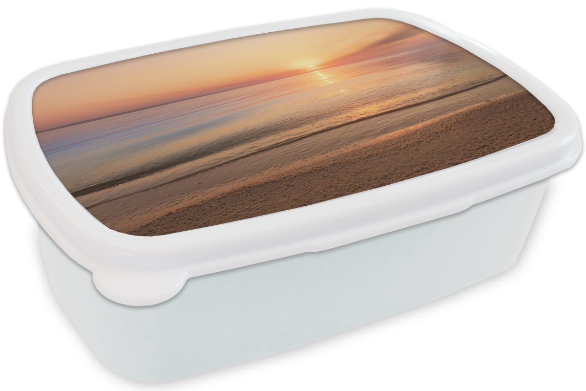 Kunststoff, Meer - Lunchbox weiß Sonnenuntergang, und - Brotdose, - Erwachsene, MuchoWow für und (2-tlg), Rosa Mädchen Jungs Strand für Kinder Brotbox