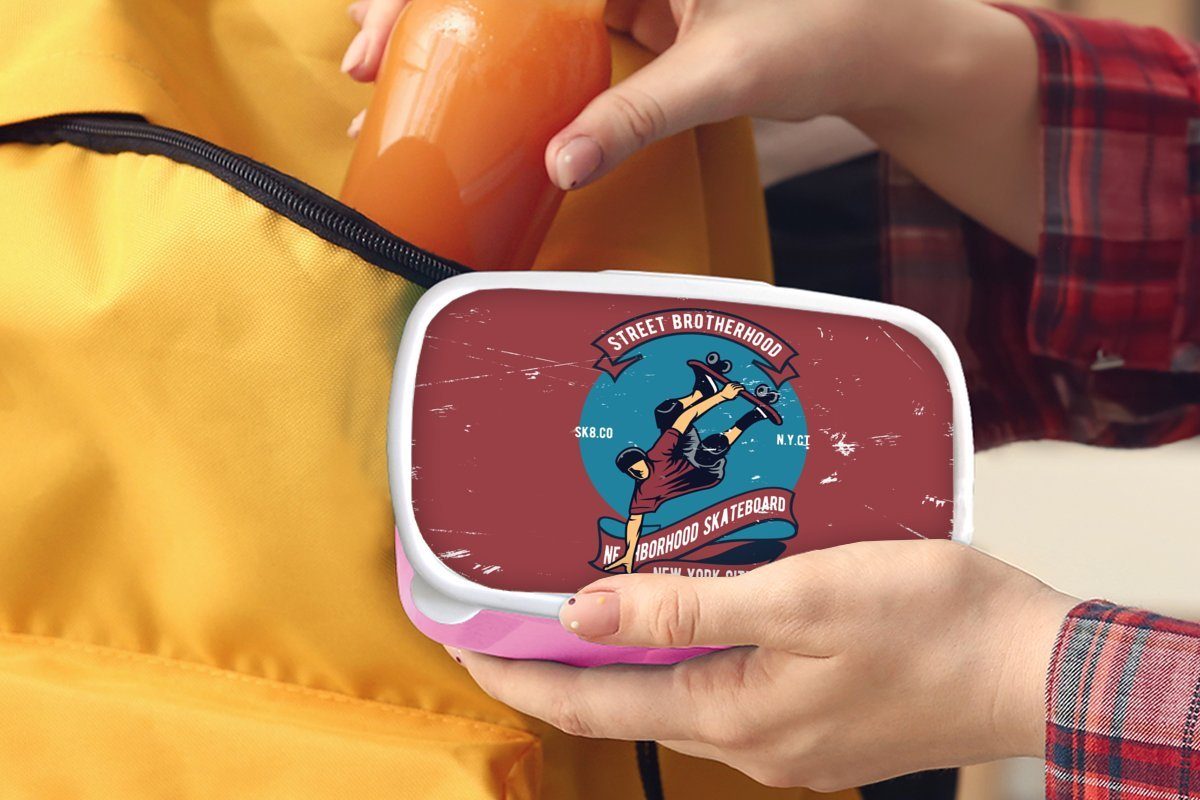 - Kunststoff, Skateboard Kunststoff Brotdose Lunchbox rosa Zitat, - Retro Kinder, MuchoWow - Snackbox, (2-tlg), Mann Erwachsene, Brotbox Mädchen, für