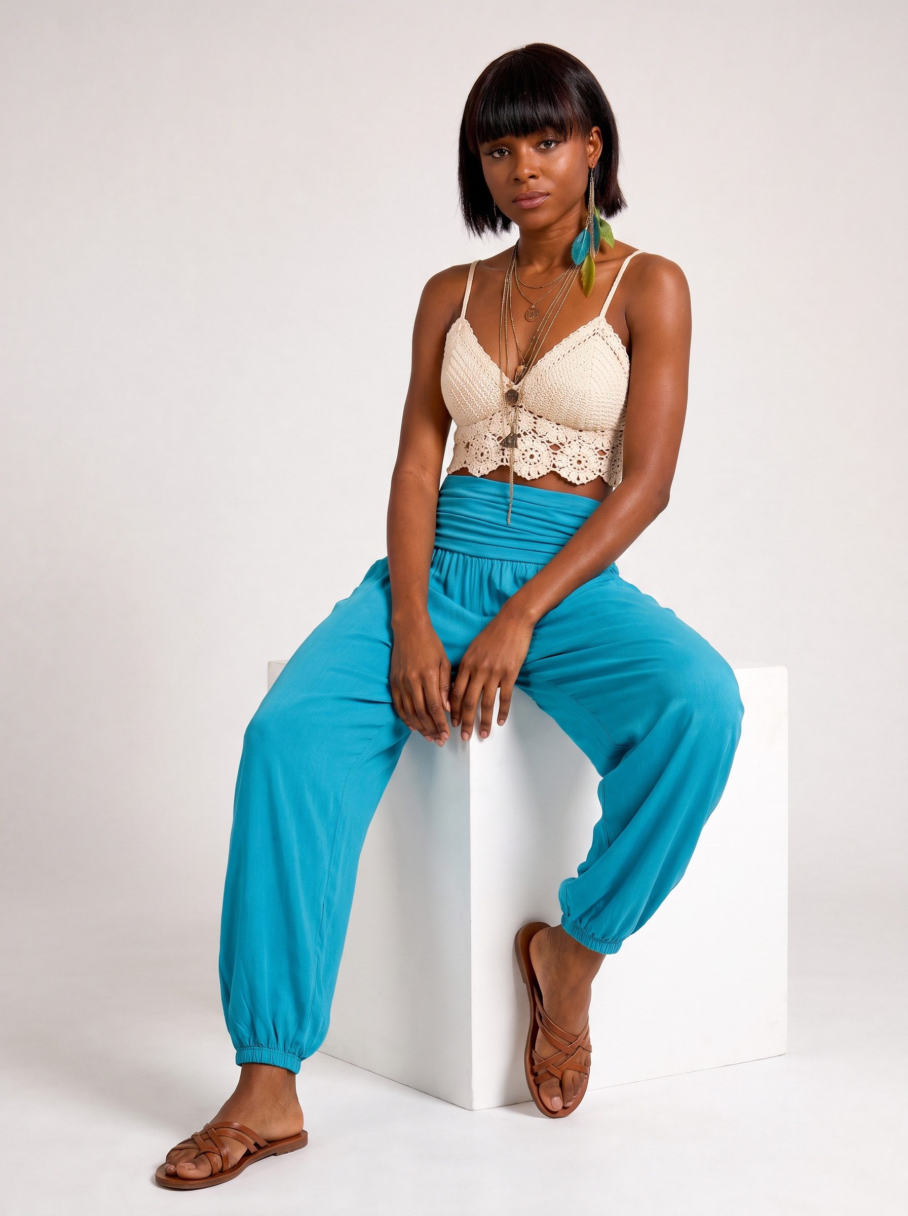 YC Fashion & Style Haremshose Damen Strandhose im Harem-Stil, Luftige Sommerhose aus 100 % Viskose in Unifarbe
