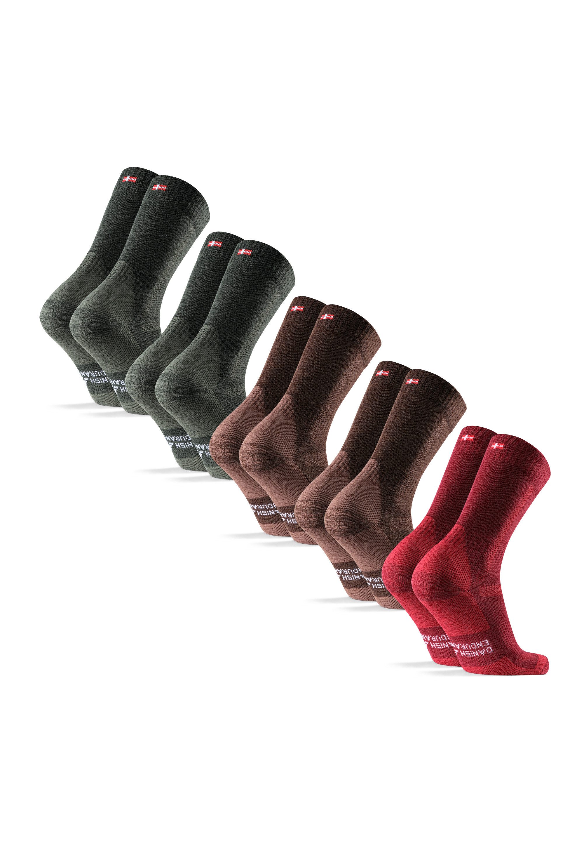 DANISH ENDURANCE Sportsocken Classic Crew 5 Paar Anti-Blasen Wandersocken für Damen & Herren, thermoregulierend