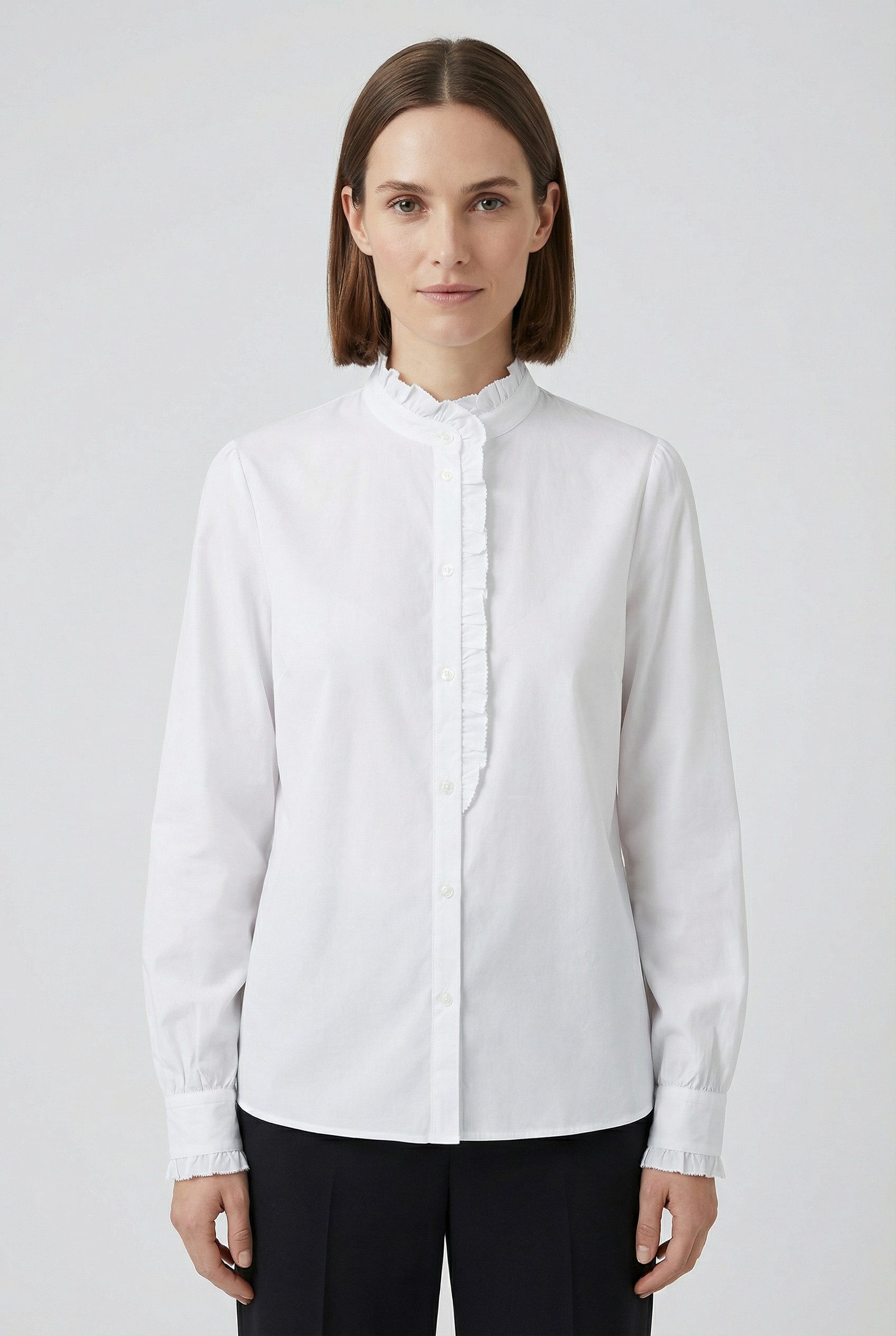 BOSS ORANGE Hemdbluse Banny Premium Damenmode mit Rüschen-Details, Stehkragen